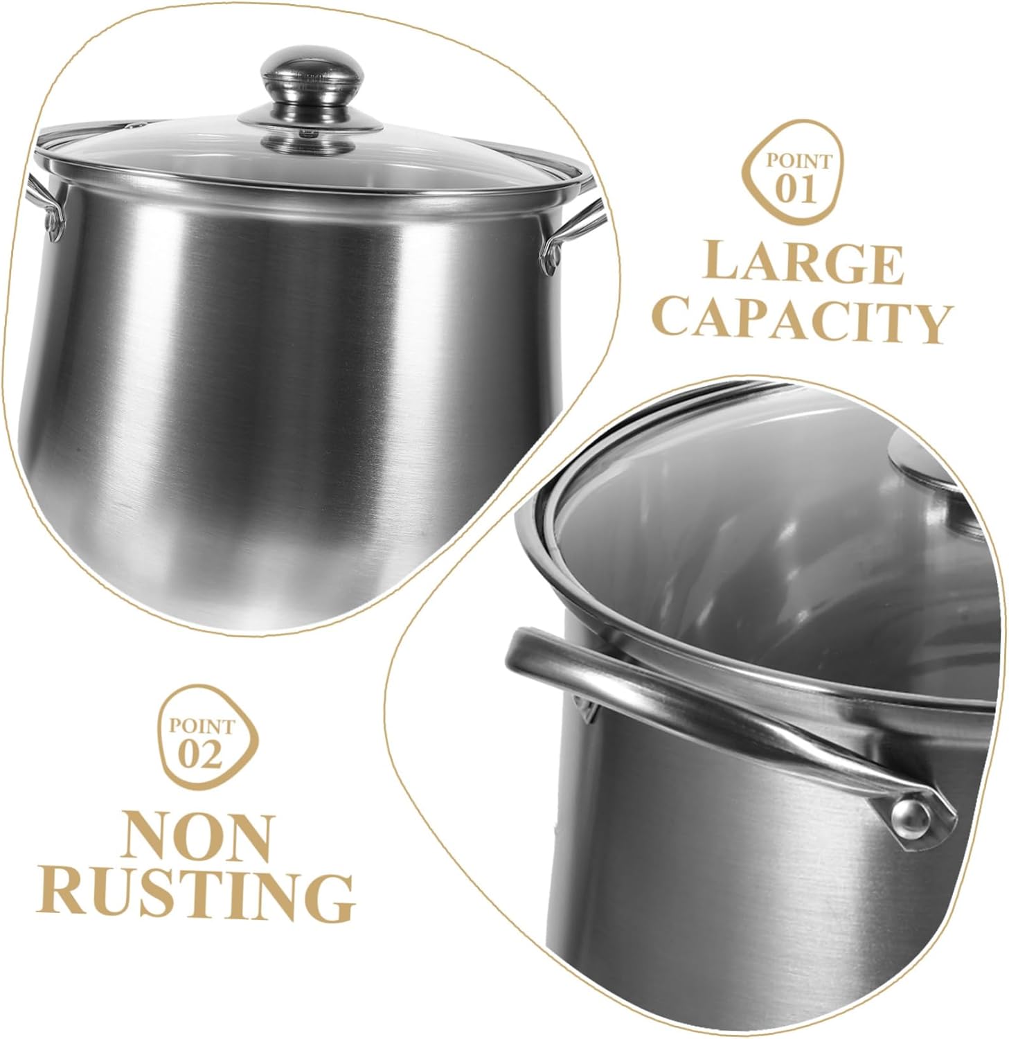 Stainless Steel Stockpot with Lid Heavy Duty Cooking Pot for Soup and Noodles Double Handle Design for Easy Pouring Versatile for Gas and Induction Stoves