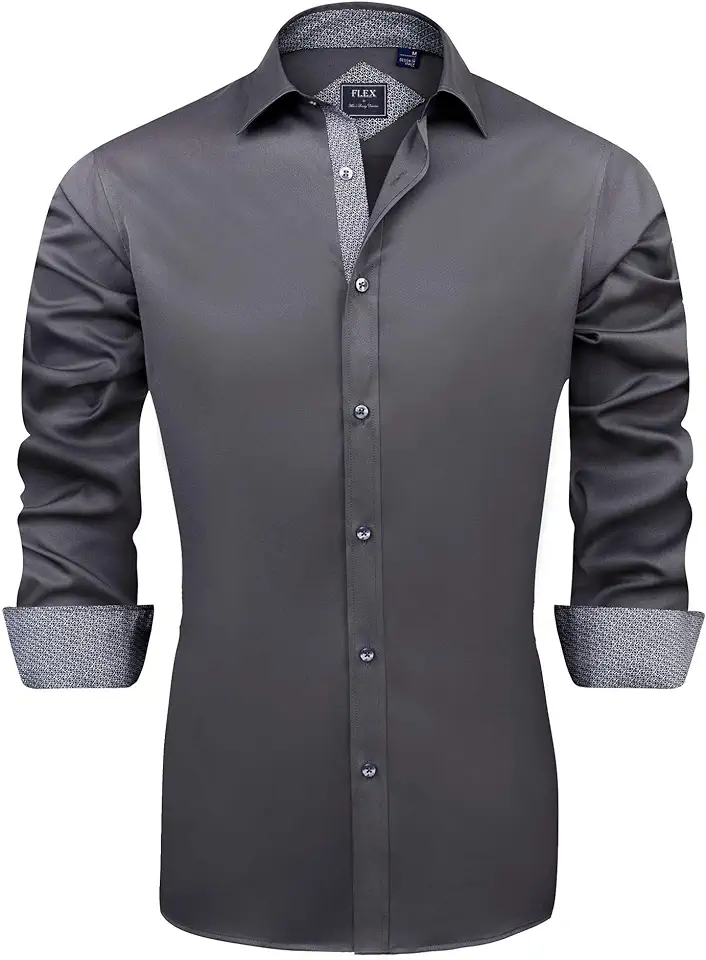 J.VER Herren Hemd Regular Fit Langarm Herrenhemden Freizeithemd Regular Businesshemd elastiscer Musterhemd