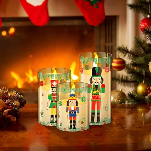 Miniatura 7 de Blosssound Paquete de 3 velas de Navidad sin llama que funcionan con pilas, cascanueces de Navidad, sin llama, parpadeantes, velas LED para el
