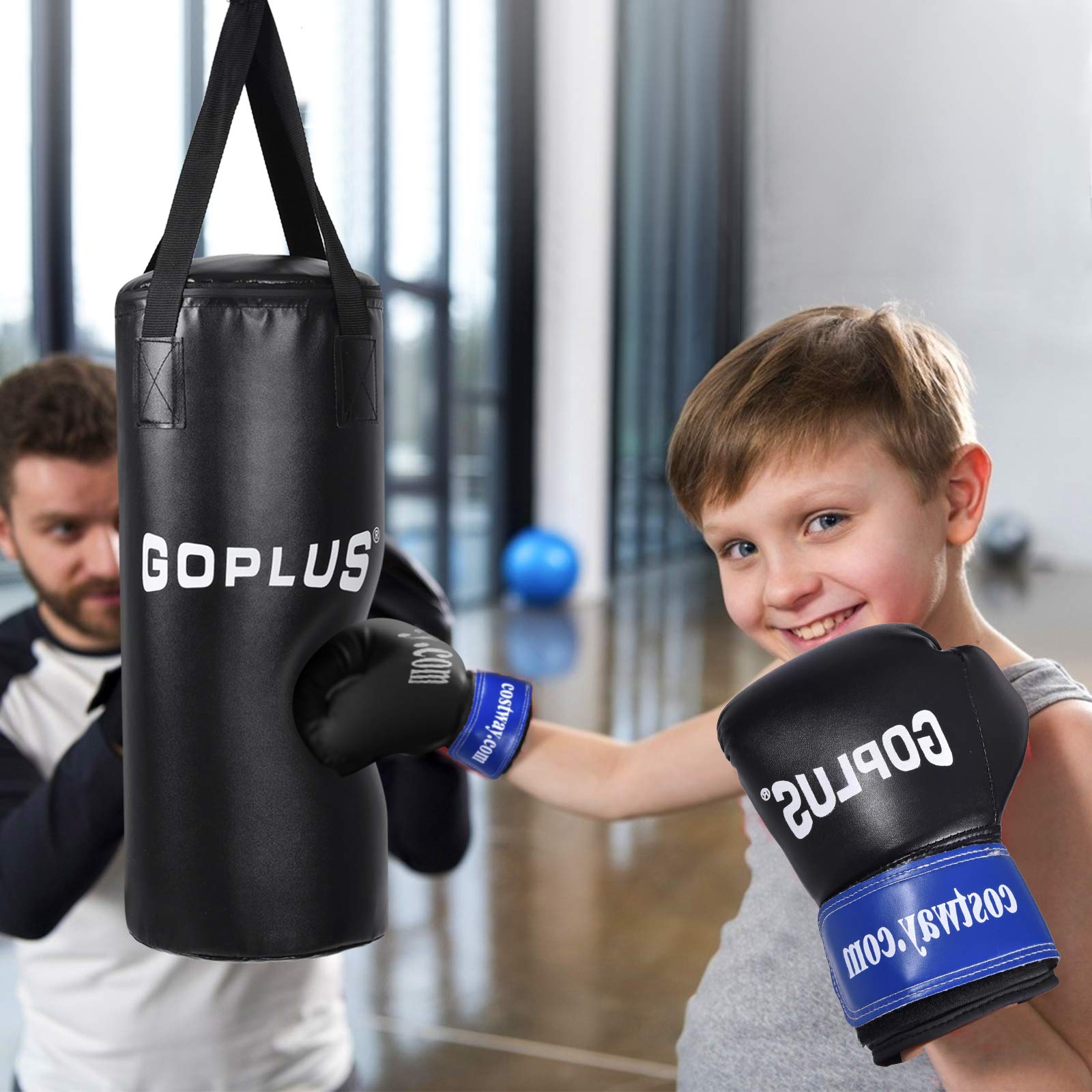 GOPLUS 10 kg Boxsack Set, Kinder Boxset, Boxing Set mit Boxhandschuhe & Springseil, Punching Bag mit Füllung, aus Kunstleder, inkl. Tragetasche & Deckenhalterung, für Kinder und Jugendliche