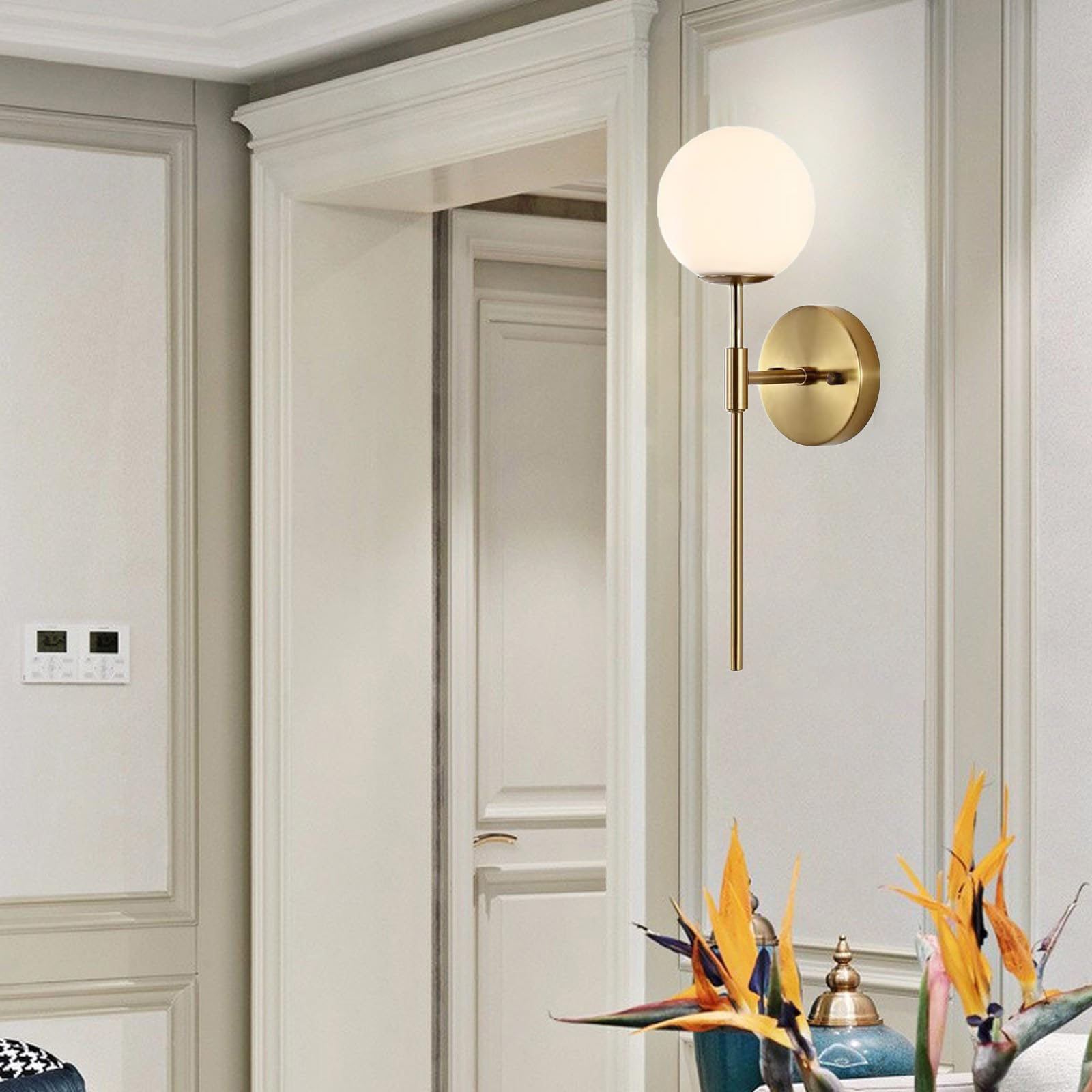 Wandlampe Innen E27 Wandleuchte Nordic Modern Wandbeleuchtung mit Glas Lampenschirm Wandleuchten Kreative Dekorative für Schlafzimmer Wohnzimmer Treppenhaus (Schwarze,2 Stück)