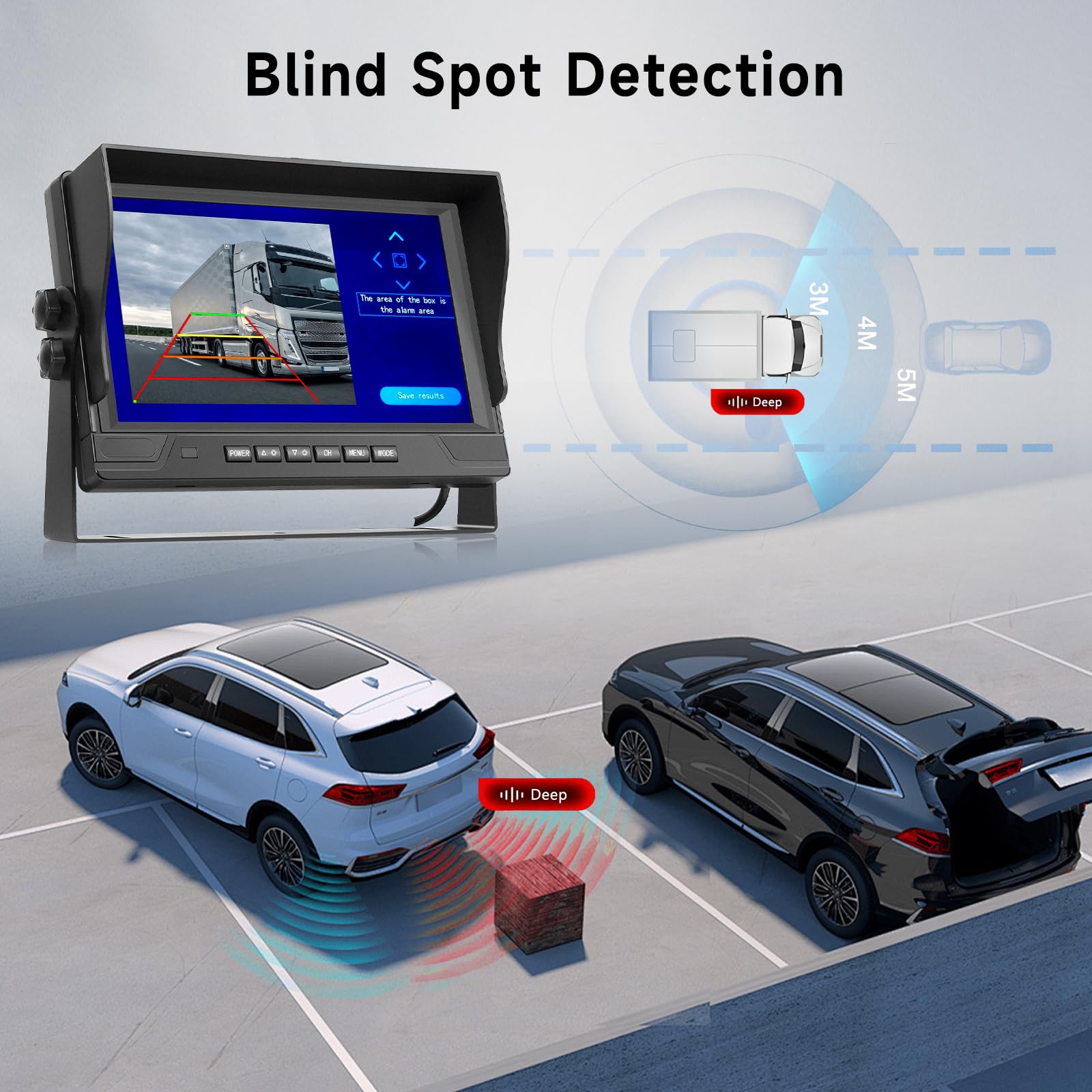 Podofo 2 caméras de recul sans Fil avec écran 9" IPS, caméras de recul HD pour Camion, remorque, Camping-Car, Bus, Enregistrement en Boucle, IP68, étanche BSD Dash Cam