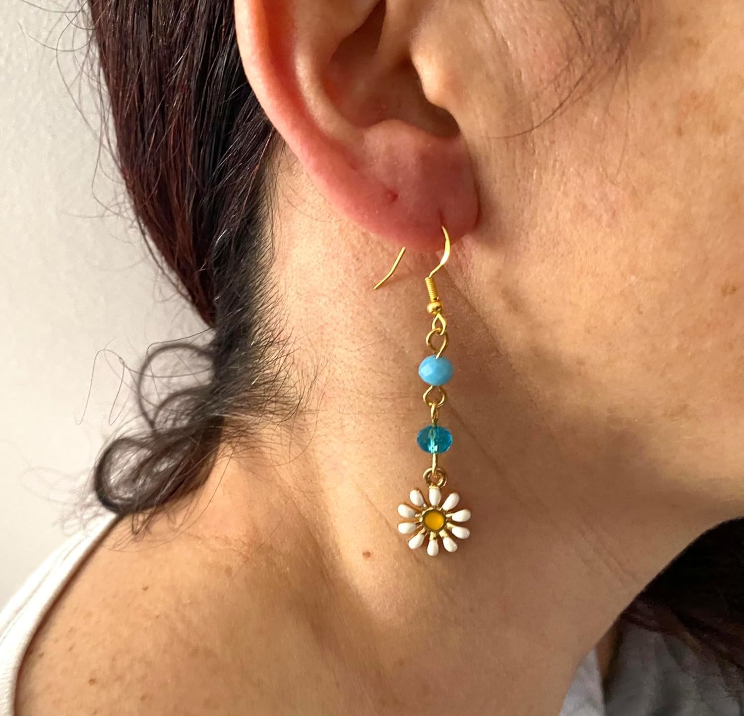 Orecchini dipinti a mano – MARGHERITA I LOVE YOU! - Orecchini pendenti da donna, Gioielli in legno dipinti a mano, Gancio in argento, Made in Italy, Bijoux da donna decorati, Lavorazione Artigianale