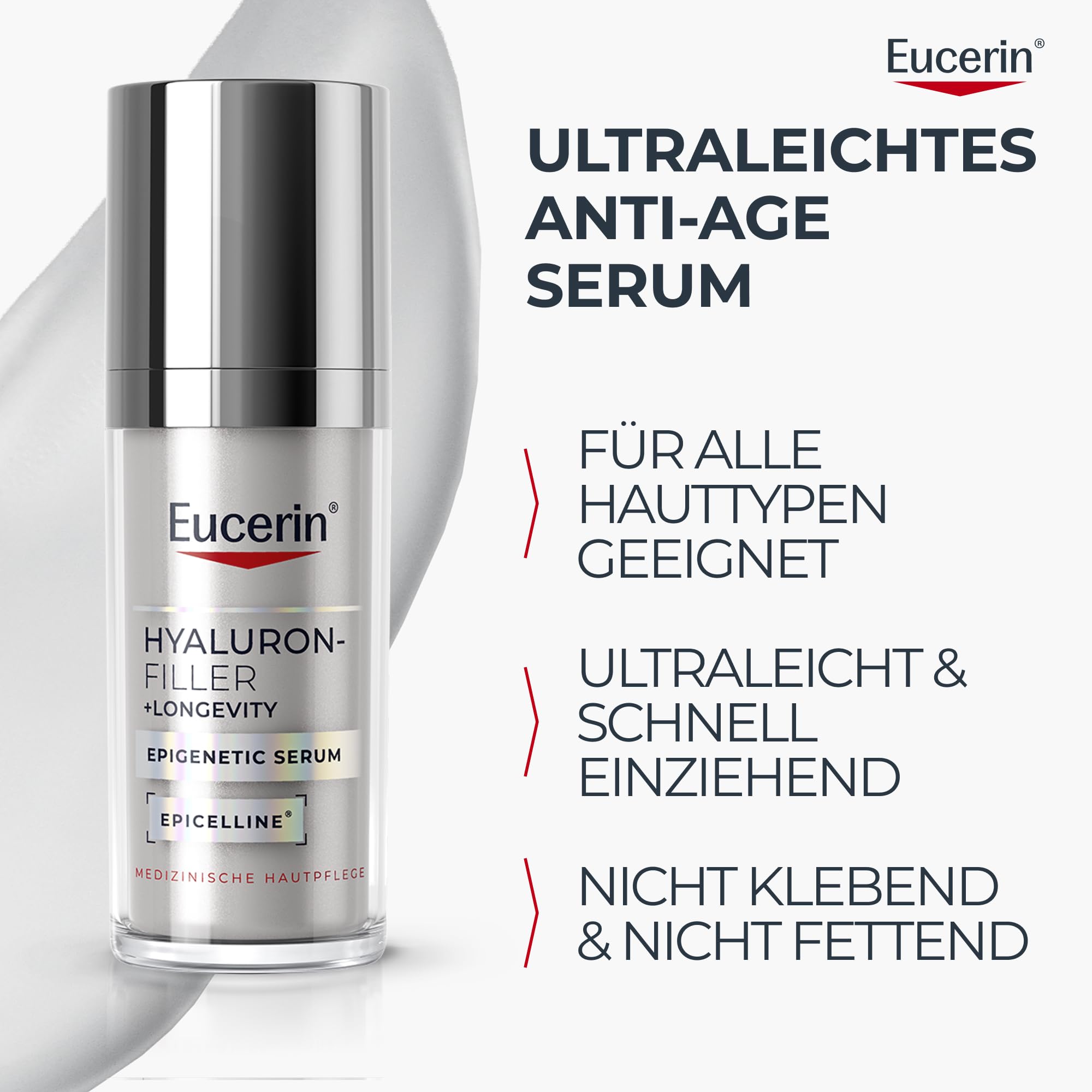Eucerin Hyaluron-Filler +Longevity Epigenetic Serum 30 ml, Gesichtsserum | Anti Age Pflege korrigiert Zeichen der Hautalterung, reduziert Falten & strafft die Haut, mit Hyaluronsäure & Epicelline