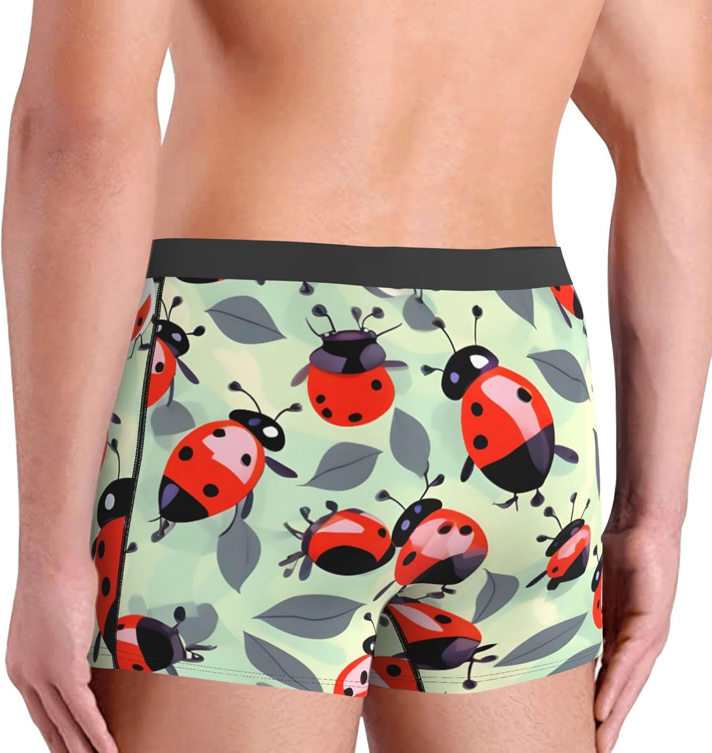 Funny Novelty Boxer Briefs Underwear for Men-Unique Humorous Design Boxer Shorts Ladybugs Cartoon Pattern Print