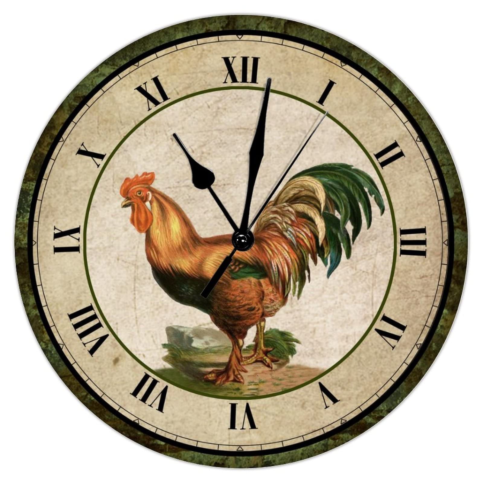 Horloge murale coq doré silencieuse à quartz pour un intérieur calme