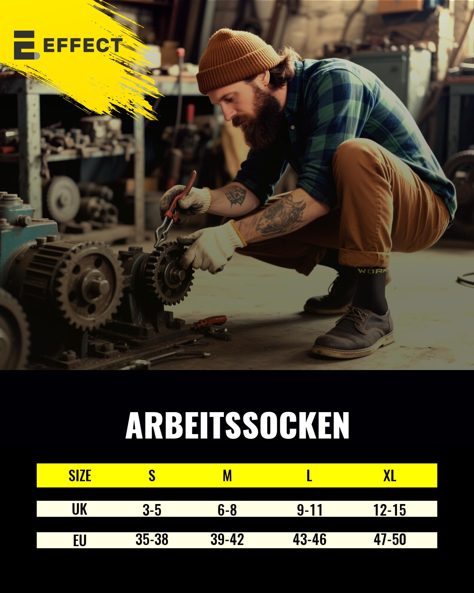 10 Pares Calcetines de Trabajo Hombre, Ideales para Botas, WORK Socks Acolchados y Reforzados, Calcetines Funcionales y Transpirables con puño Cómodo
