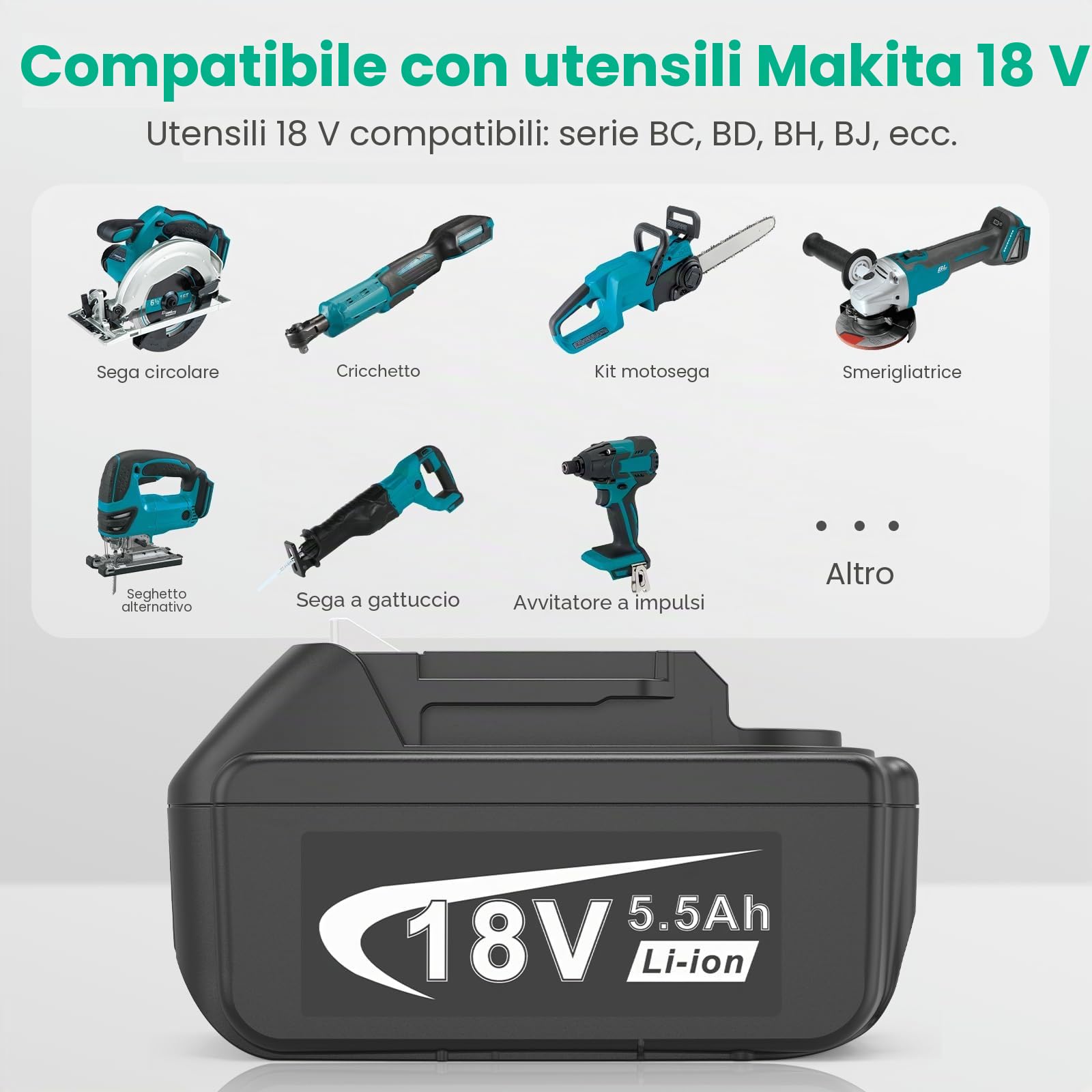 Batteria e caricatore da 18 V per Makita LXT, ASUNCELL 5,5 Ah DC18RC, compatibile con batterie agli ioni di litio da 14,4 V-18 V, BL1830 BL1850 BL1430 (spina UE)