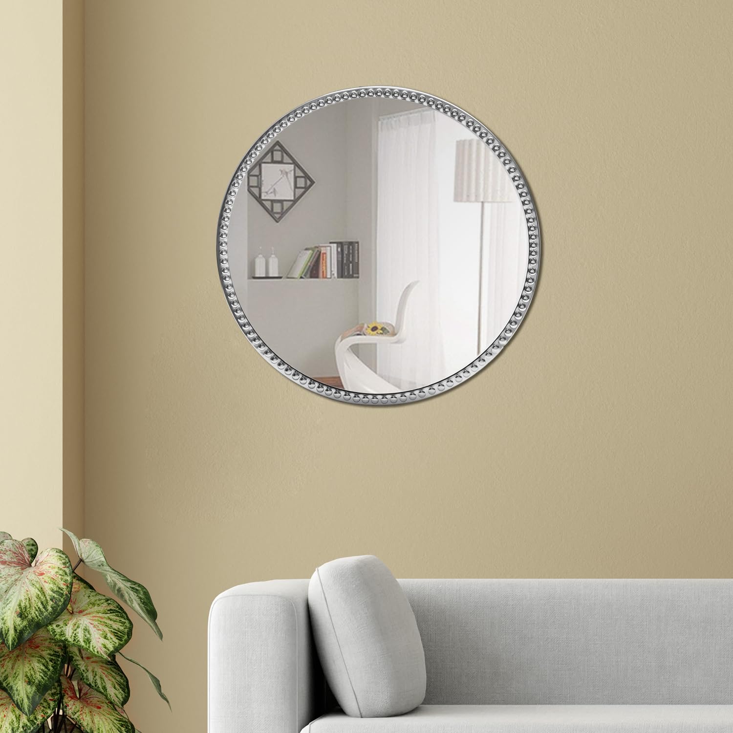 Cocovey Homes Circular Decorative Mirror for Wall (16") Nickle Metal Frame with Silver Coated Glass Mirror for Bathroom, Living Room, Bedroom, Makeup Room - Inspire Luxury