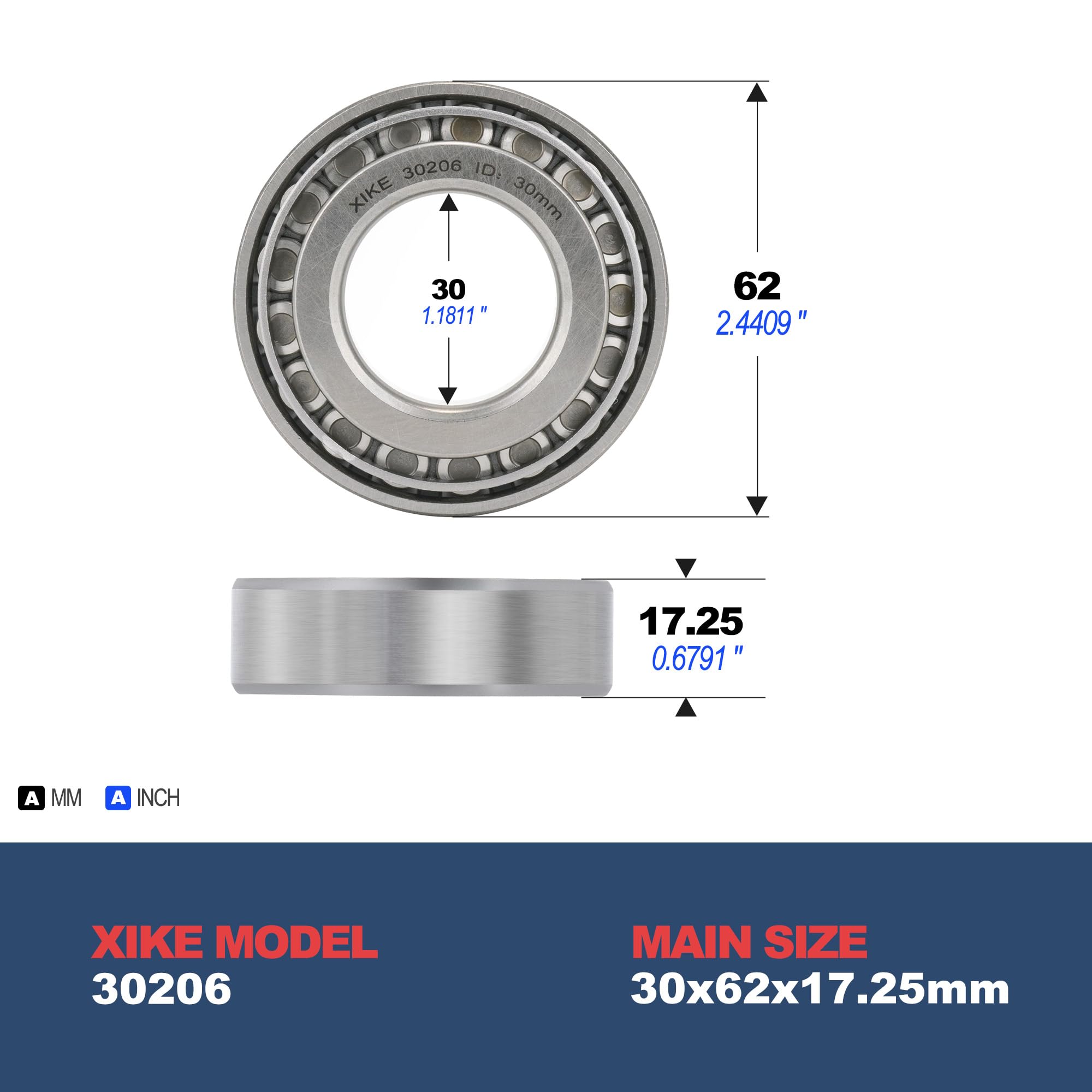 XiKe 2 pièces 30206 Taille 30x62x17.25mm Roulements à rouleaux coniques, pour ATV｜Voiture｜Camion｜Roue de remorque｜Transmission｜Moteur etc.