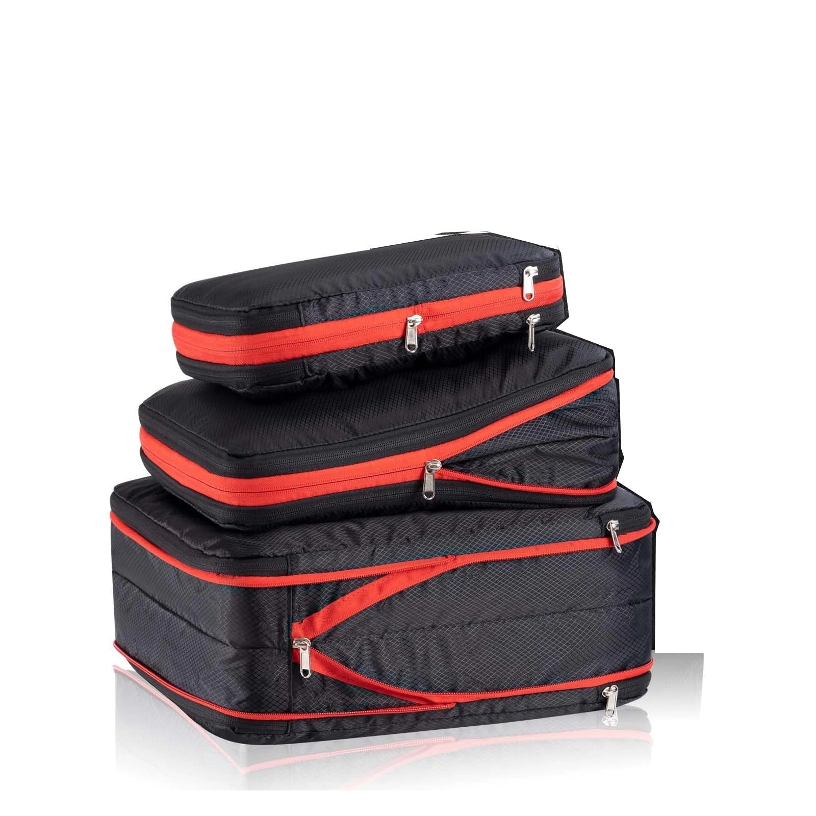 Packwürfel Nylon-Reisekompressions-Packwürfel, Doppellagig, Tragbar, Mit Reißverschluss, Wasserdichte Aufbewahrungstaschen For Kleidung, Schuhe, Koffer(3pcs set black)