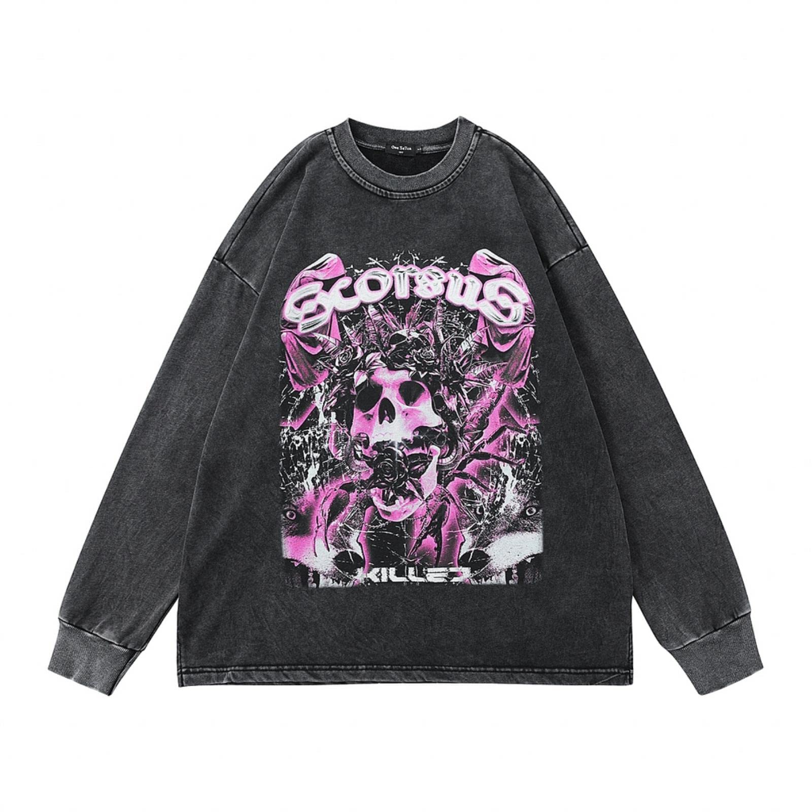 Felpa da uomo con cappuccio Hip Hop Vintage Retro Viola Stampa Distressed Wash Pullover Harajuku Casual Girocollo Felpa
