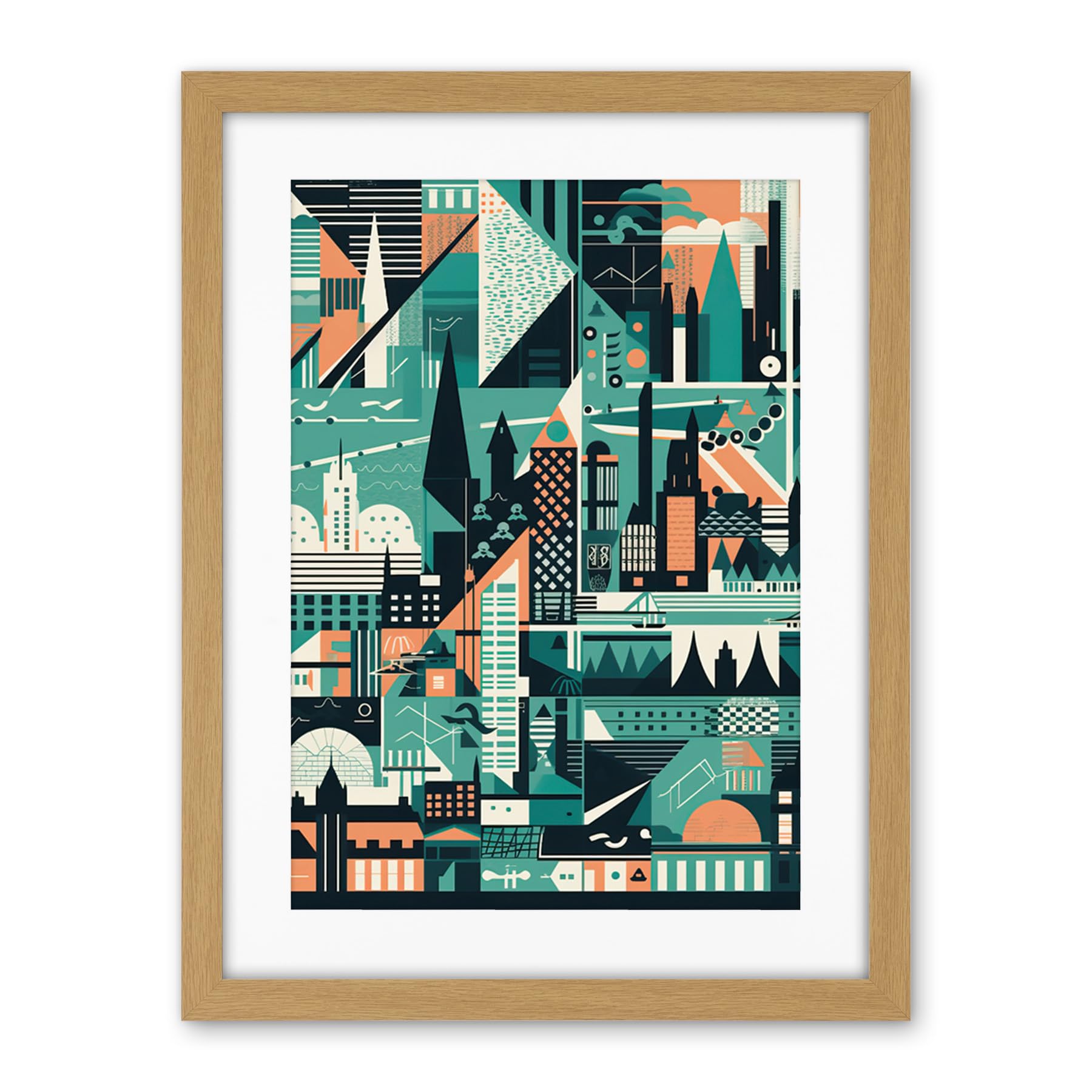 Artery8 Modern Abstract Geometric Dundee Cityscape Design Artwork Framed Wall Art Print 18X24 Inch