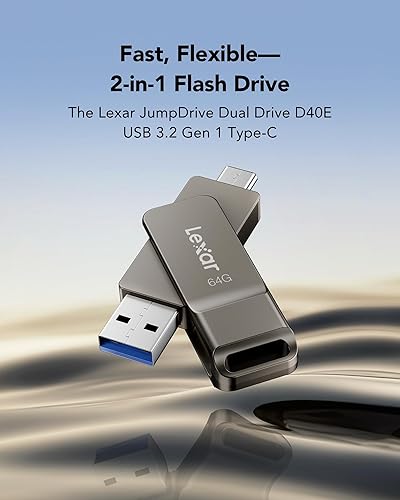 Miniatura 3 de Lexar D40E 64GB Unidad de Salto Dual USB 3.2 Gen 1 Tipo-C, Unidad USB-C de Flash con Carcasa Metálica y Diseño Giratoria (Gris Titanio)