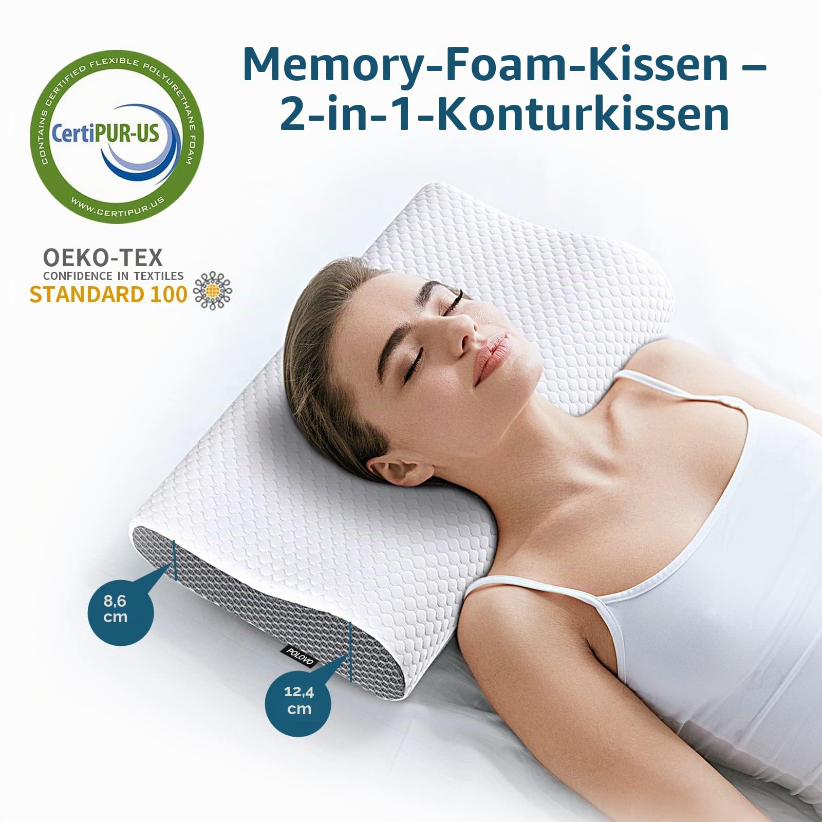Polovo Nackenkissen Memory Foam zur Schmerzlinderung Bettkissen zum Schlafen, Ergonomische Orthopädische Halswirbelsäule für Nacken- und Schulterschmerzen, Seite Rücken Bauchschläfer