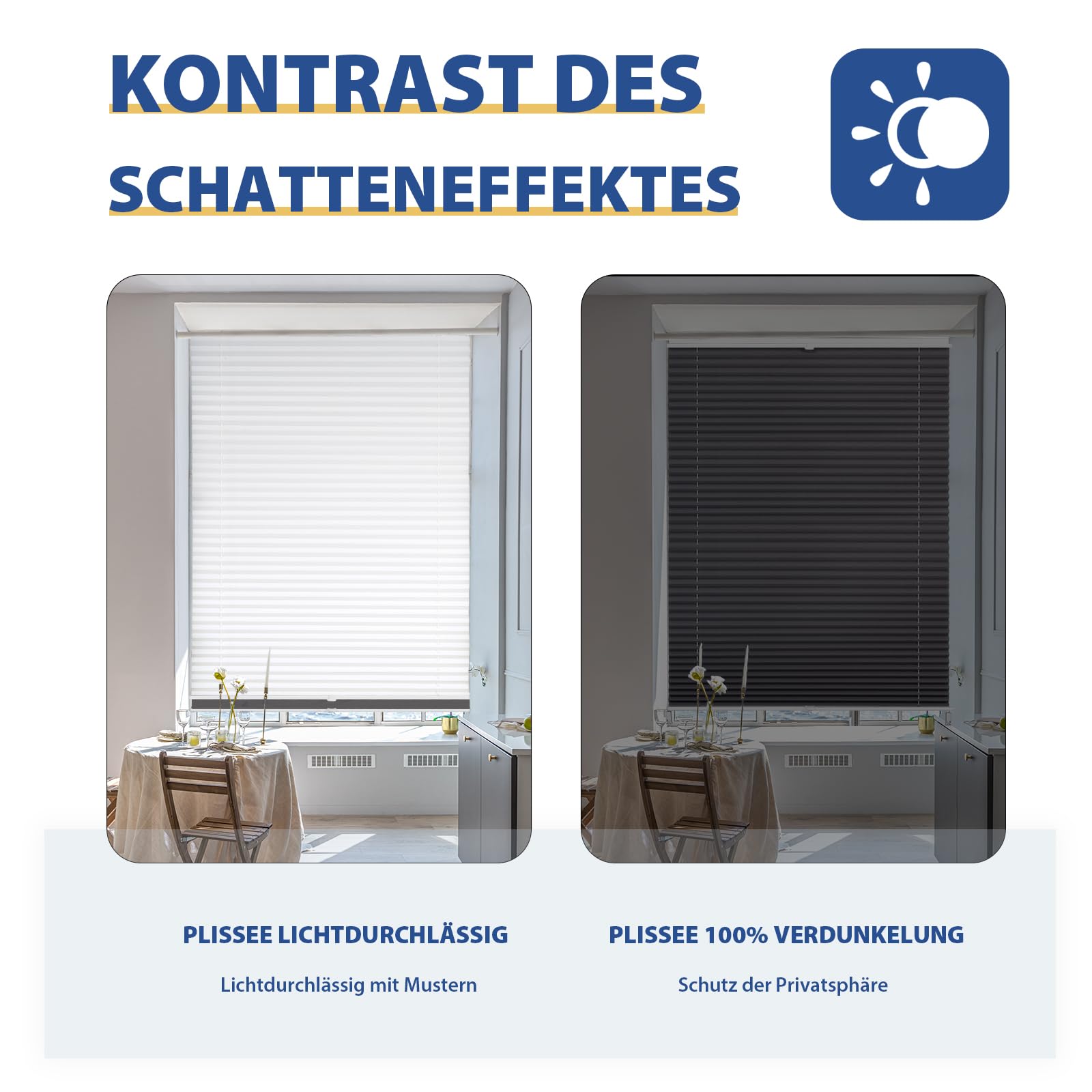 Sekey Estor Plisado Doble para día y Noche, Opaco, sin Agujeros, protección contra la luz, Klemmfix, 55 x 120 cm, Color Blanco y Gris