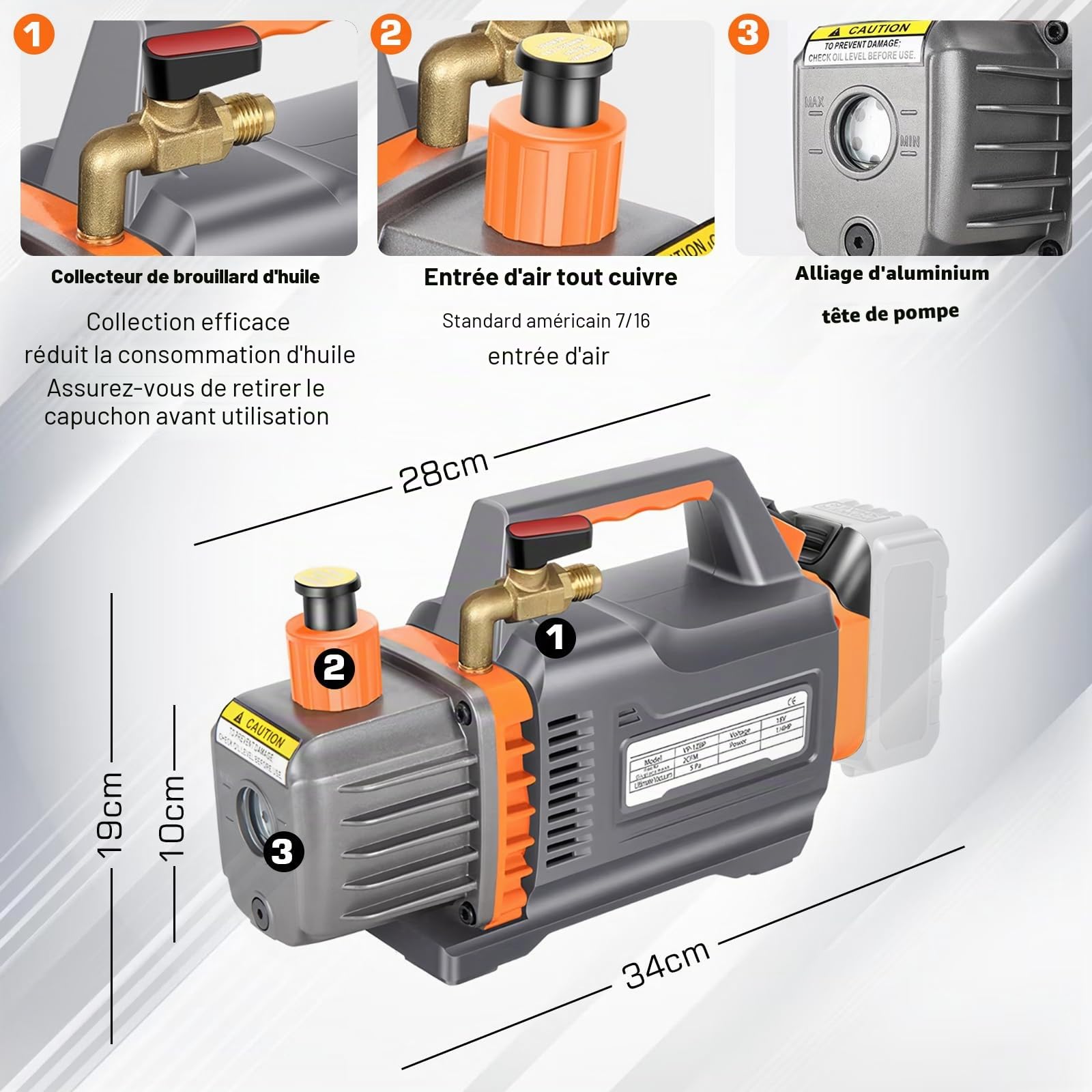 Pompe à vide compatible avec batterie Mak-ita 18 V, pompe à vide à 1 étape, 2 CFM, 1/4HP, 5PA testeur de vide pour outil d'air réfrigérant HVAC AC, dégazage de résine, emballage sous vide (sans piles)