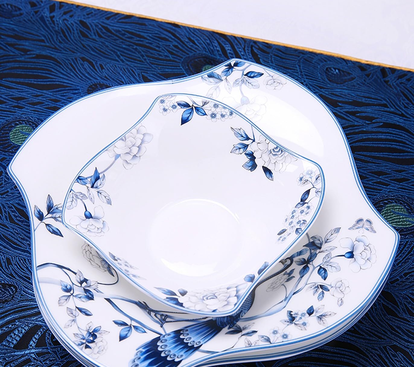 58 sztuk chińskich naczyń i naczyń zestaw naczyń na imprezę lub prezenty ślubne niebiesko-biały porcelanowy zestaw obiadowy dla 10 osób, rozmiar