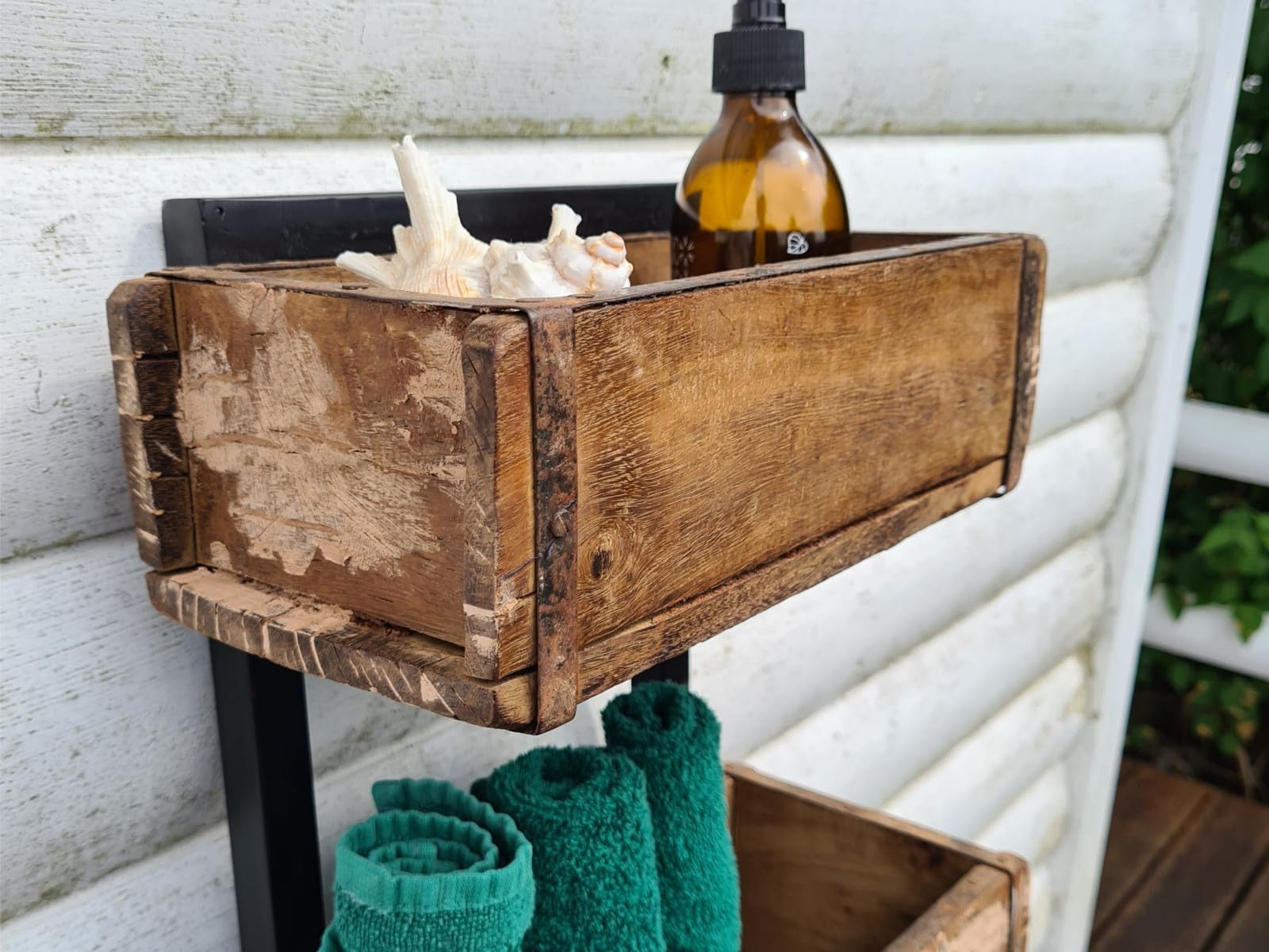 Woodkings Wandregal Ziegelform 2er Altholz Metall Wandderoration Aufbewahrungsbox Backsteinform rustikal mit Metallbeschlägen Holzbox Wandboard Shabby Geschenkidee Regal Gewürzregal
