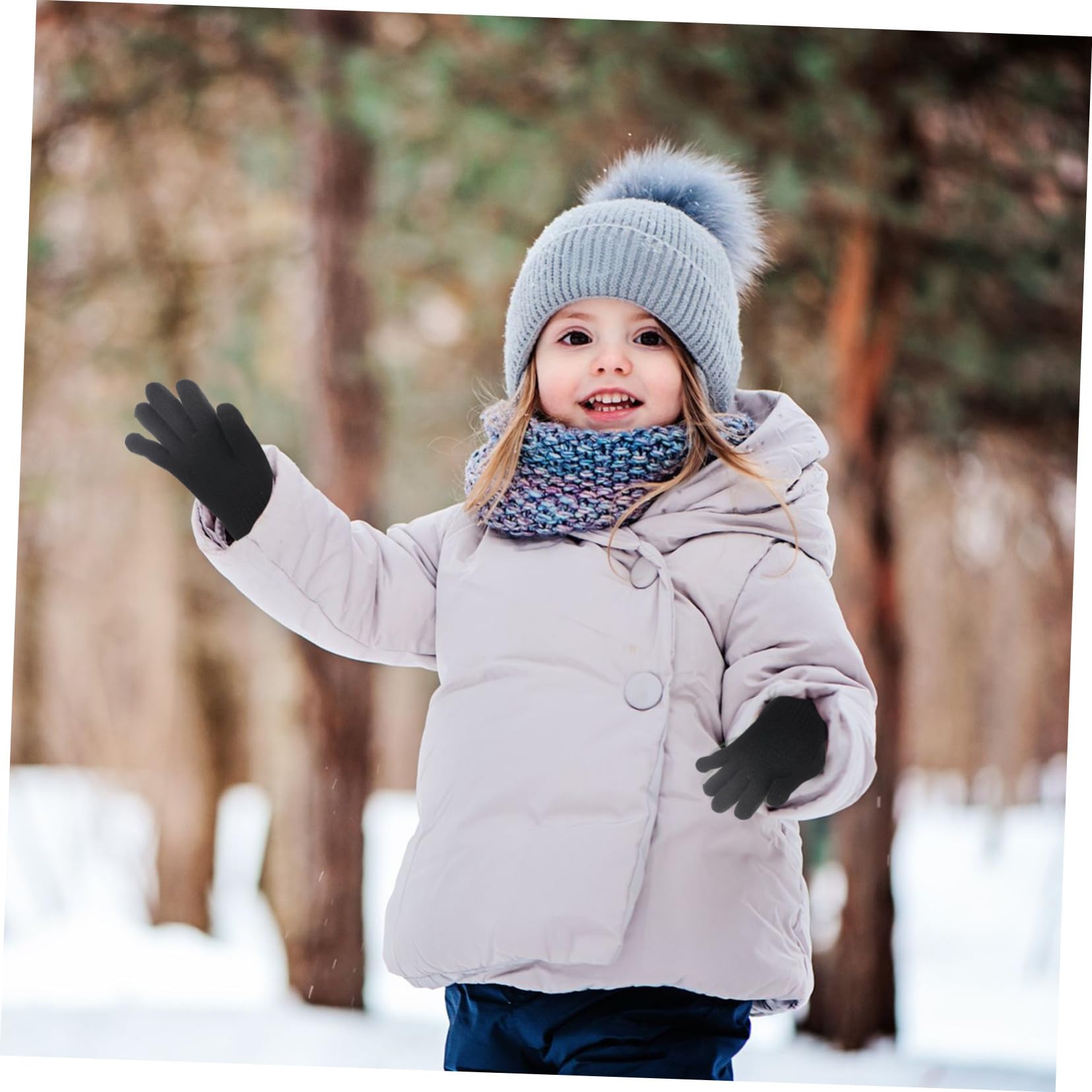 VANZACK Guantes Infantiles de Punto Cálidos para Invierno de Cinco Dedos Color Azul para Elástico y