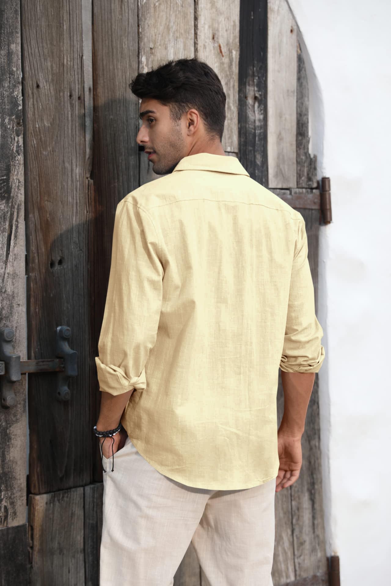 Runcati Herren Langarm Leinenhemd Umlegekragen Hemd Business Freizeithemd Sommer Shirt