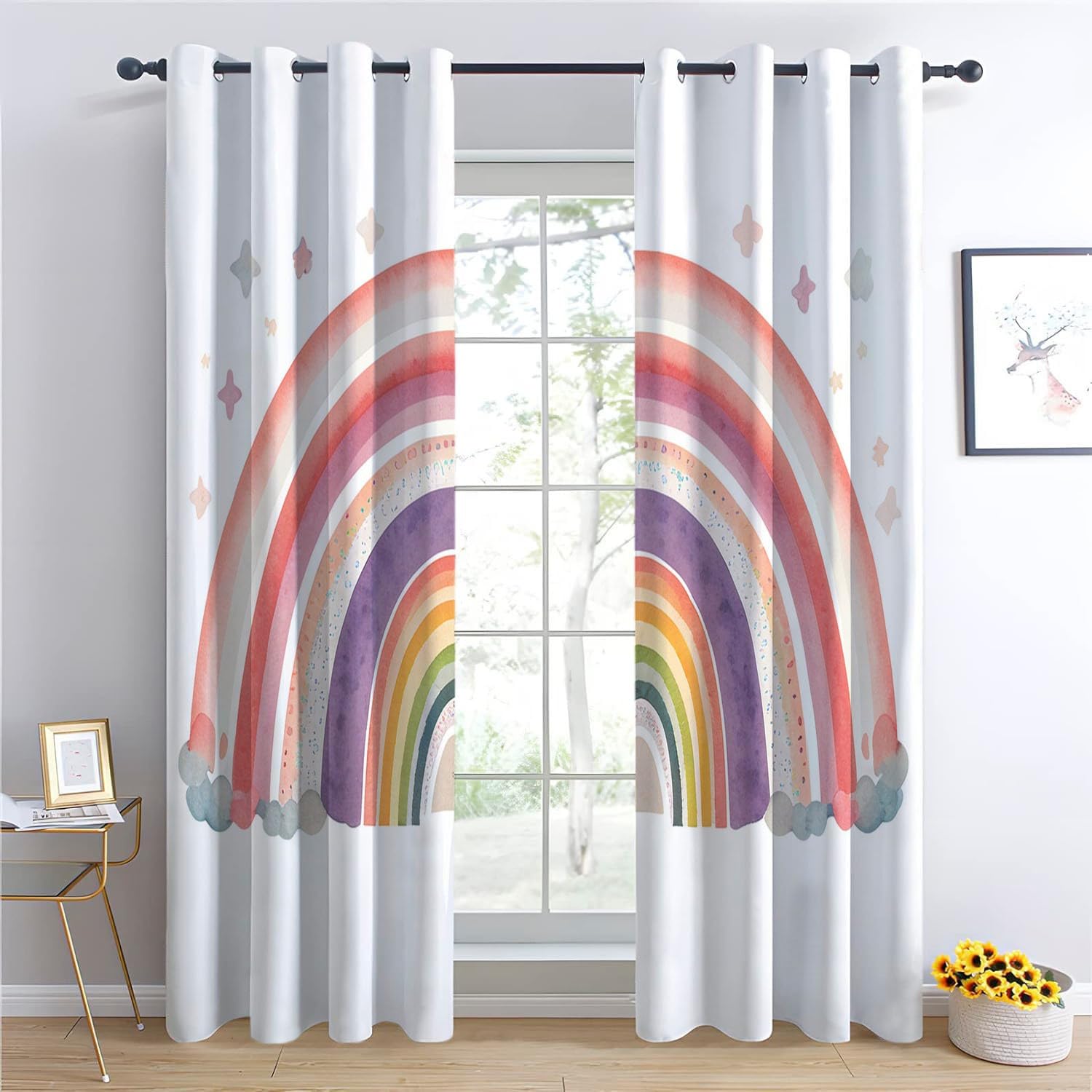 Cortinas para dormitorio de niños, 2 paneles de 91,5 cm de ancho x 214 cm de alto, cortinas opacas de microfibra de poliéster 3D con aislamiento de microfibra de poliéster con ojales blancos