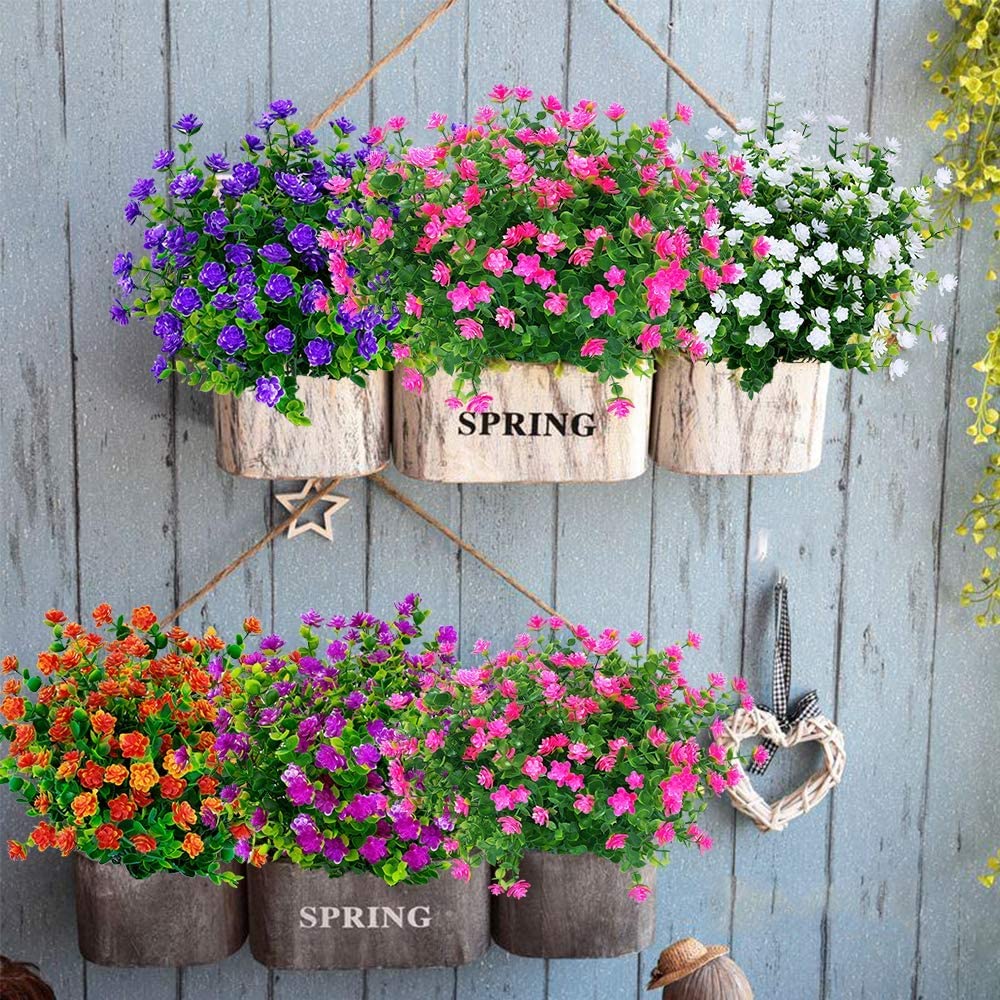 BABEIYXM Lot De 10 Fleurs Artificielles D'extérieur Résistantes Aux UV - Ne Se Décolorent Pas - Plantes Artificielles à Suspendre Pour Fenêtre, Jardin, Porche, Décoration (orange