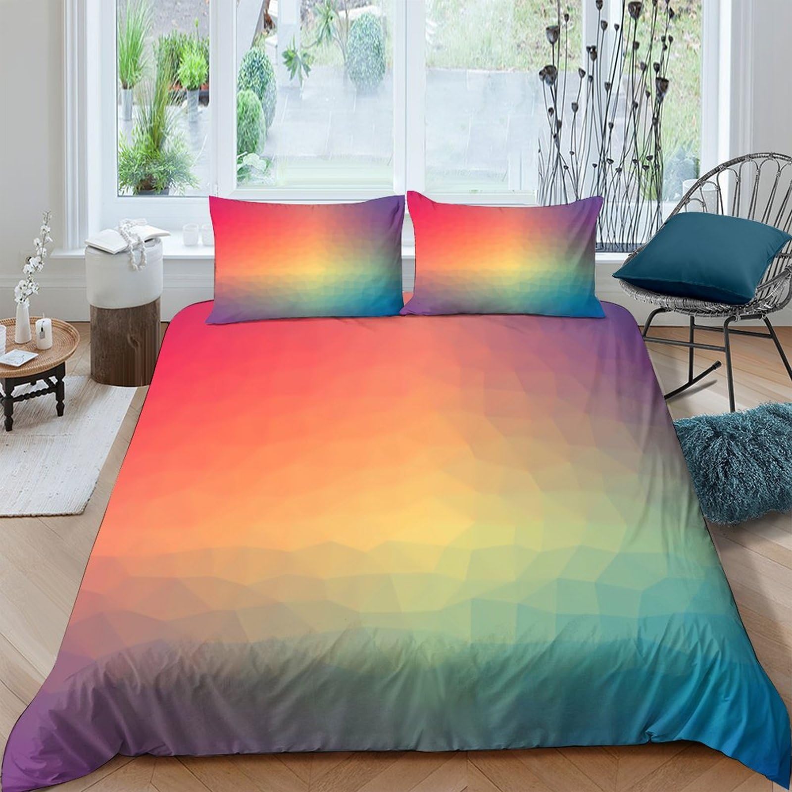 Ctjqhvkz Style-2 3D Printed Gradient Sunset Fitted Sheet Microfiber Soft Ombre Rainbow Mattress Cover For Bedroom Guest Room Decor Single（135X200cm）