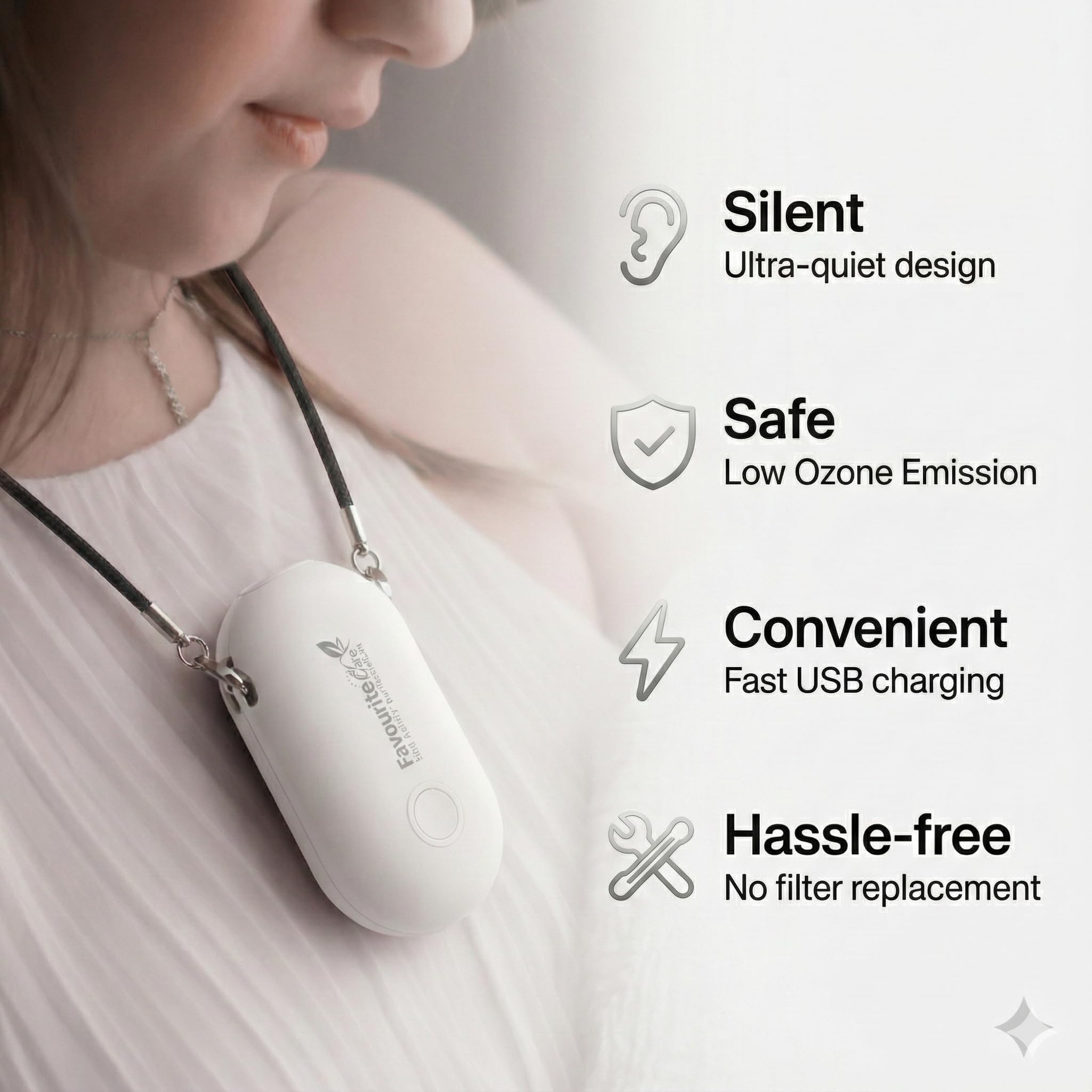 Favourite Care Sport Active Personal Wearable & Portable Air Purifier Necklace | 30.6M Ions/cm³ | 20Hr Battery | CE/RoHS/FCC Certified | PM2.5 & Dust Shield for Runners & Gym Black 4