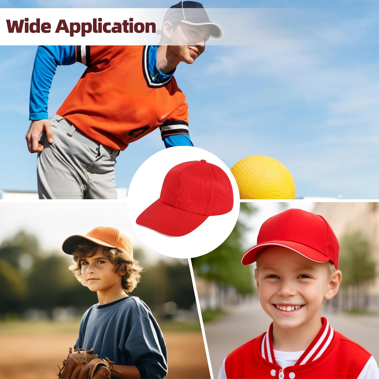 Bulk 12 Pcs Red Kids Baseball Hats, Cotton Adjustable Blank Caps With Metal Clasp, Diy-Ready For Embroidery, Youth Team Gear, Fits 18.9–22.0 In