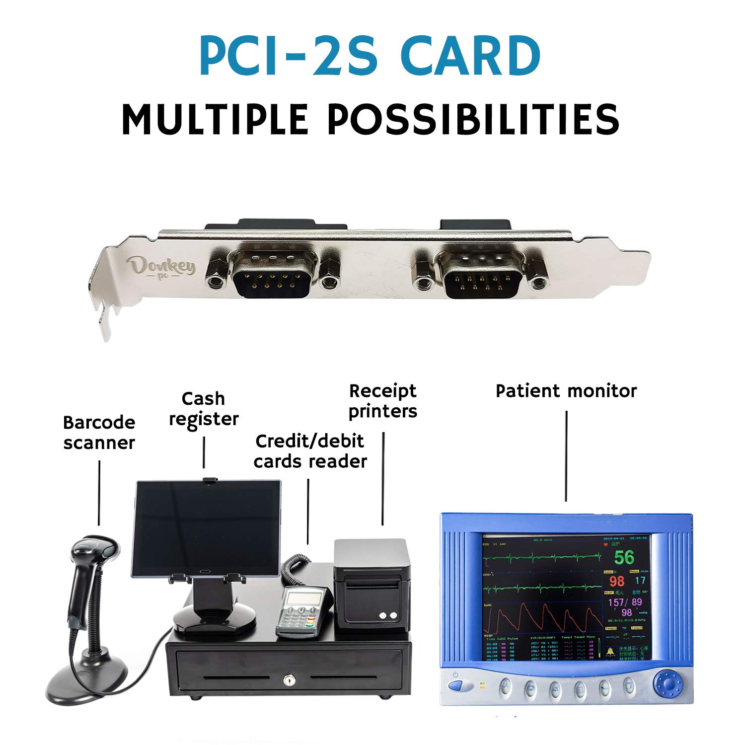 Tarjeta expansión PCI de 2 Puertos Serie DB9 PCI Pines RS232 Adaptador de Tarjeta para Ordenador. Ideal para impresoras de Tickets, lectores de códigos y Similar.