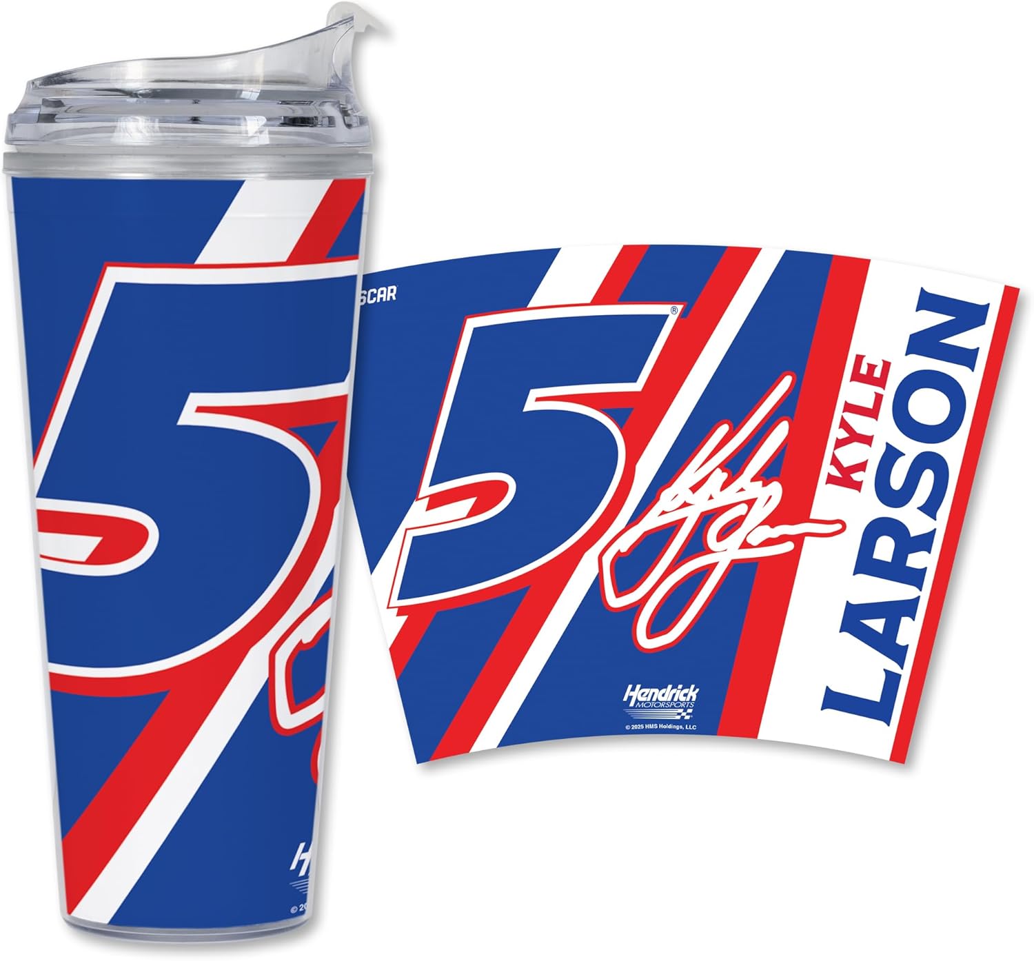 Rico Industries NASCAR Racing Kyle Larson 24oz Acrylic Tumbler with Hinged Lid, Officially Licensed Double Wall Tumbler with Straw