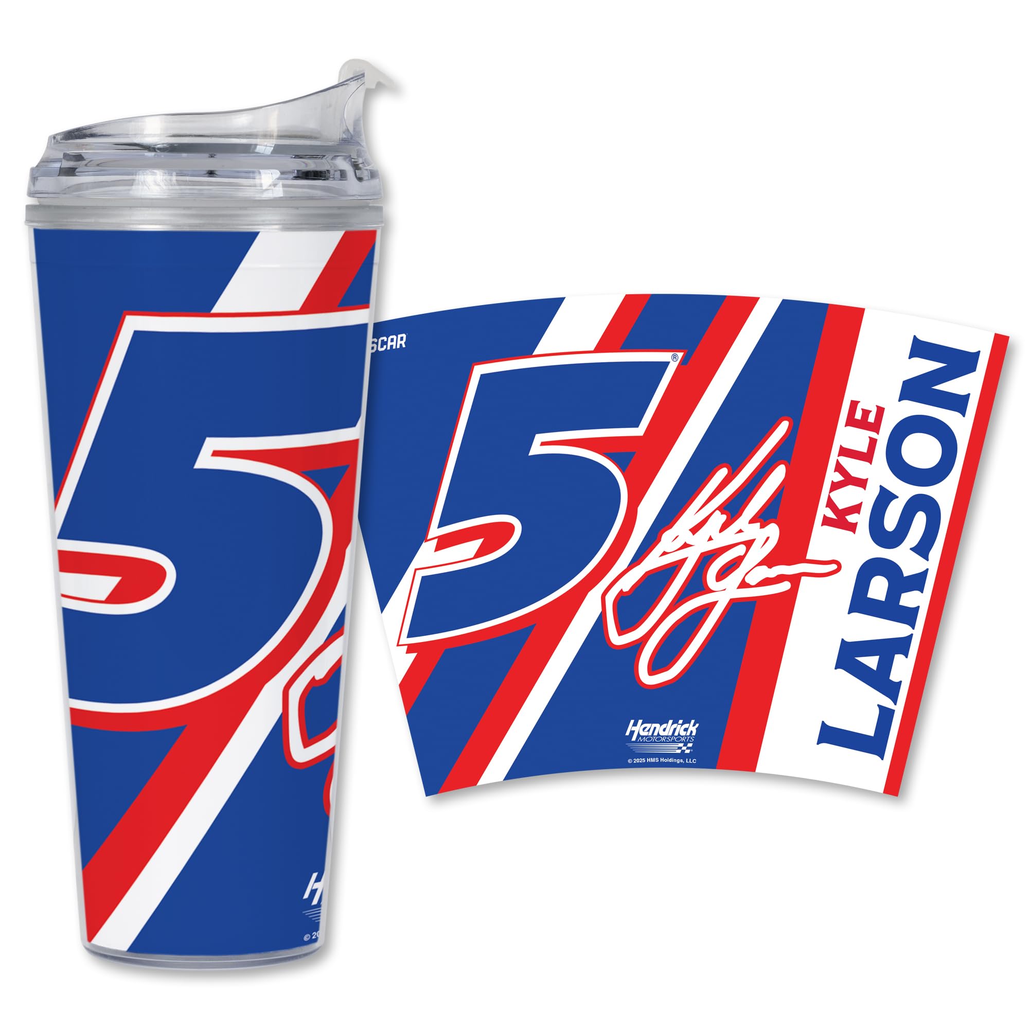 Rico Industries NASCAR Racing Kyle Larson 24oz Acrylic Tumbler with Hinged Lid, Officially Licensed Double Wall Tumbler with Straw