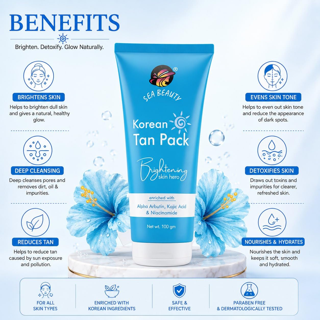 Korean Tan Pack for All Skin Types | Brightening Face Pack with