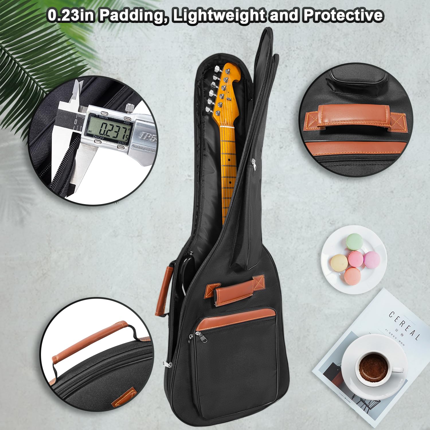 MUZNOTE Housse de transport pour guitare électrique, housse rembourrée pour guitare électrique, housse souple rembourrée de 6 mm, boucle de suspension arrière, noir