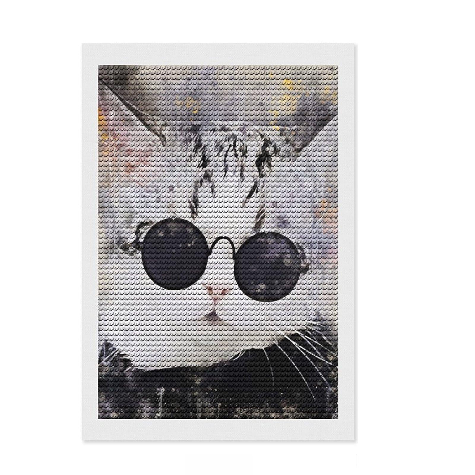 Junmoney Cute Cats Full Drill Diamond Painting Kit 8"x12", Relaxing DIY Hobby, Calming Craft to Unwind, Vintage Style Decor