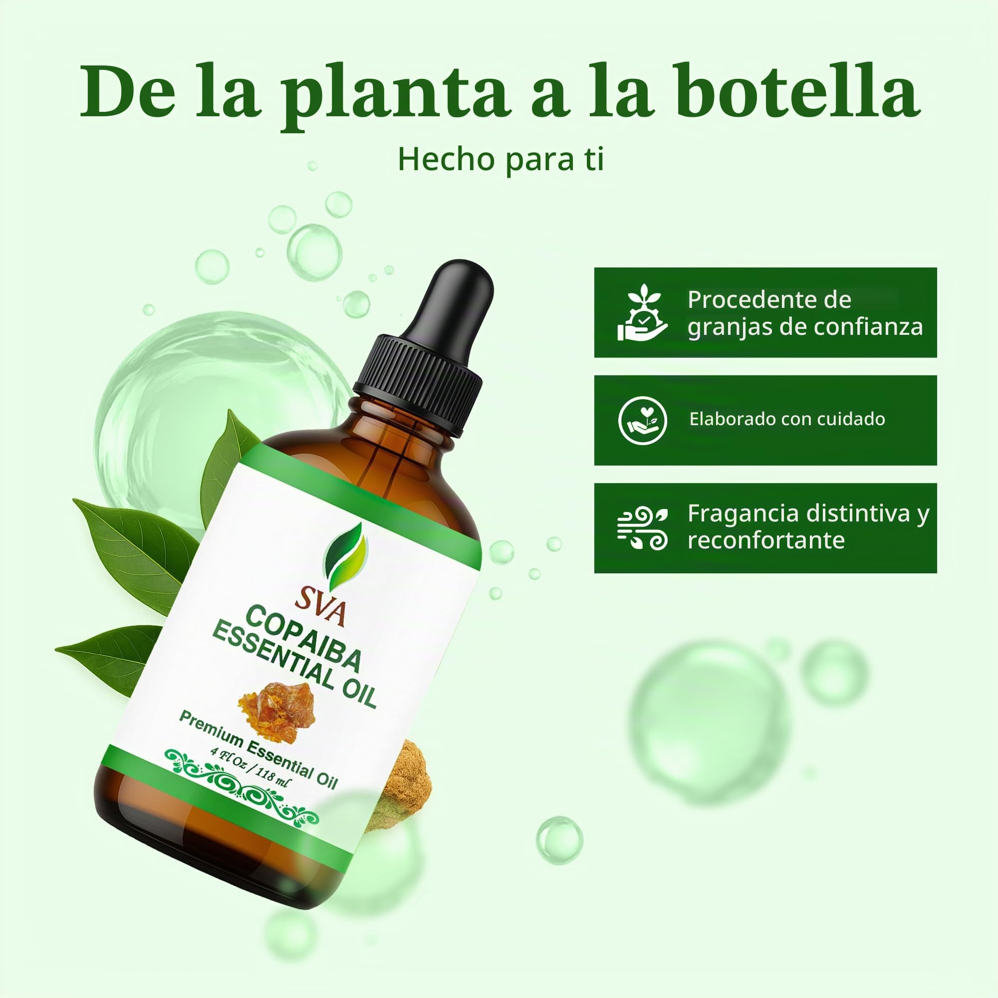 SVA ORGANICS Aceite Esencial de Copaiba 100% Puro Natural Grado Terapéutico con Cuentagotas para Difusor, Aromaterapia, Cuidado de la Piel, Cabello y Masaje Claro 4 Fl Oz (Paquete de 1)