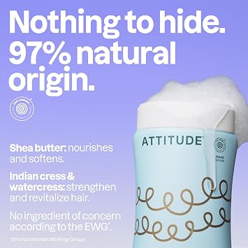 ATTITUDE Ultra-Nourishing Shampoo for Curly Hair with Shea Butter, EWG Verified, Vegan and Naturally Derived 4a, 4b, 4c Curl Type, Deeply Nourishes Curls, 16 Fl Oz