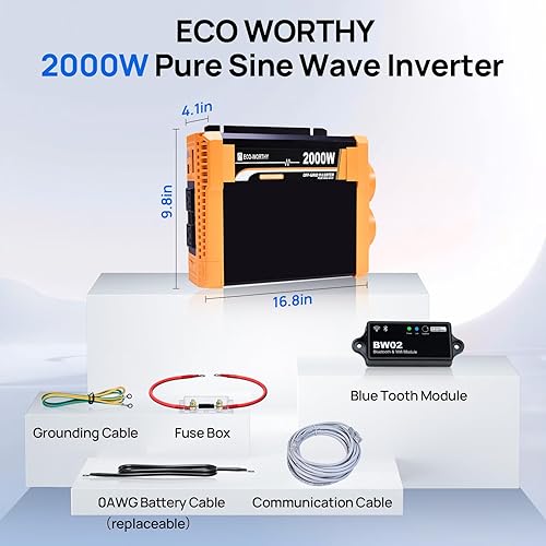 Miniatura 8 de ECO-WORTHY Inversor solar de onda sinusoidal pura de 2000 W, 12 V CC a 120 V CA, puerto USB dual integrado de 18 W, 2 salidas de CA, 1 terminal