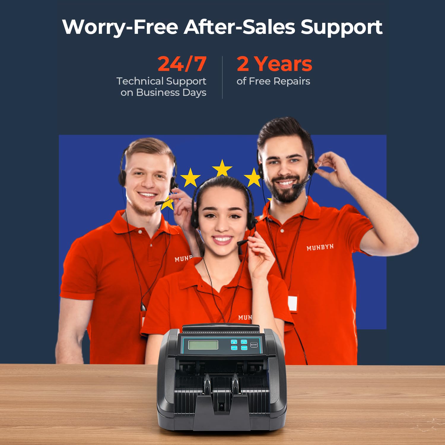 MUNBYN IMC51 Contadora de Billetes, Detección UV/MG/IR/MT, Solo EUR, 1100 Billetes/min, Contadora de Dinero con Pantalla LCD, 2 años de garantía, No cuenta montos mixtos