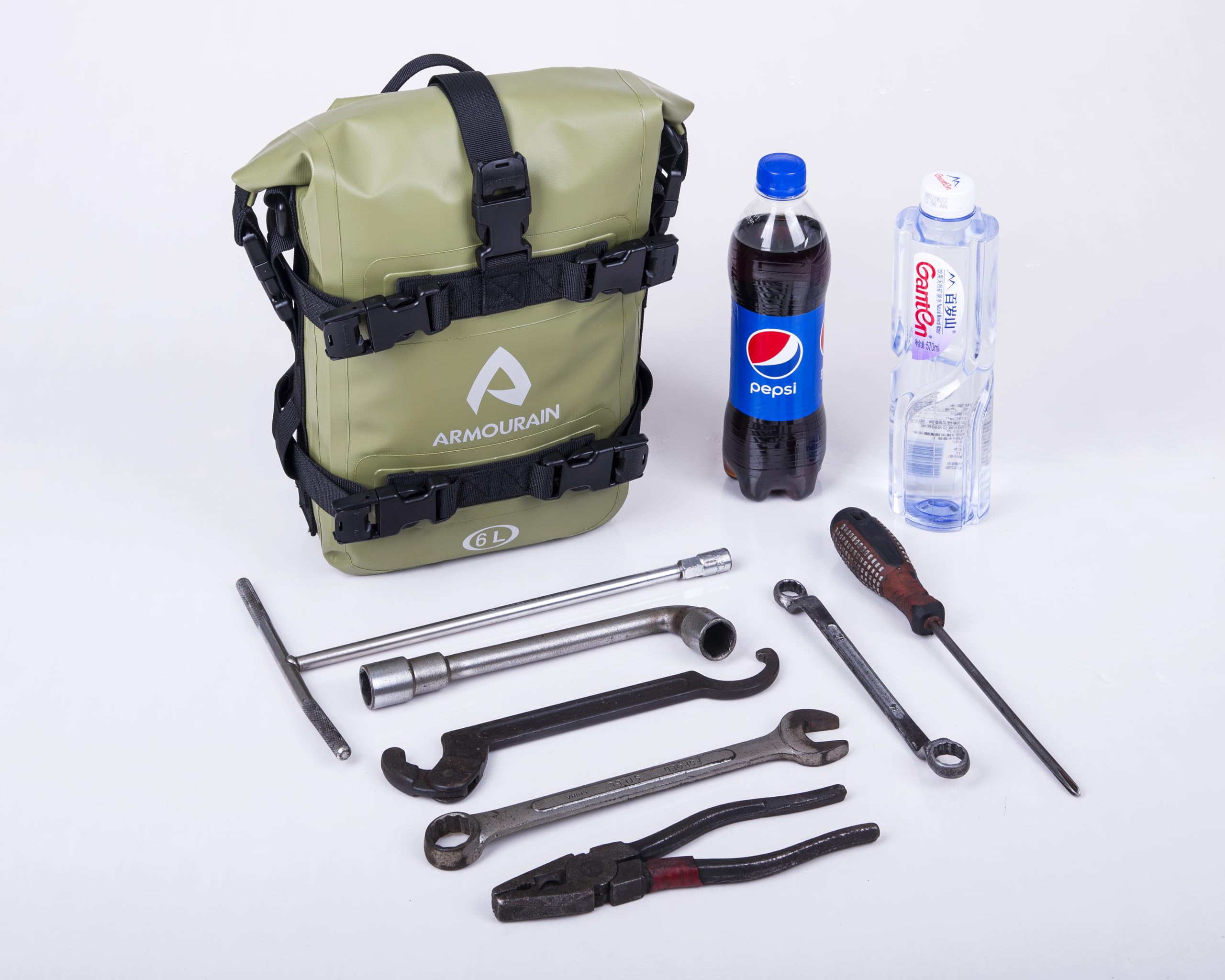 Borsa Paraurti Moto Impermeabile 6L 8L 15LBorse Moto Paramotore con Tracolla Moto Crash Bar Borse Laterali Impermeabili Strumenti Equitazione Accessori(6L PVC Verde Militare)