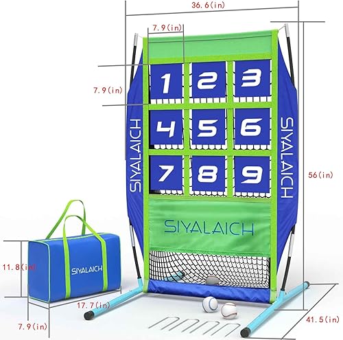 Miniatura 6 de Red de tiro de béisbol y sóftbol, sistema de entrenamiento de práctica portátil con zona de ataque numerada, bolsa de transporte, montaje y