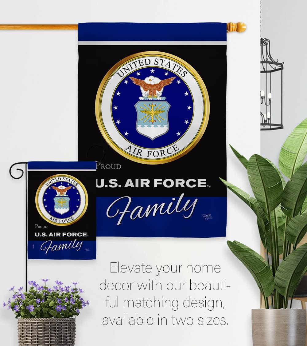 Air Force Proudly Family House Flag - Dowel Set Armed Forces USAF United State American Military Veteran Retire Official - Decoration Banner Small Garden Yard Gift Double-Sided Made in USA 28 X 40