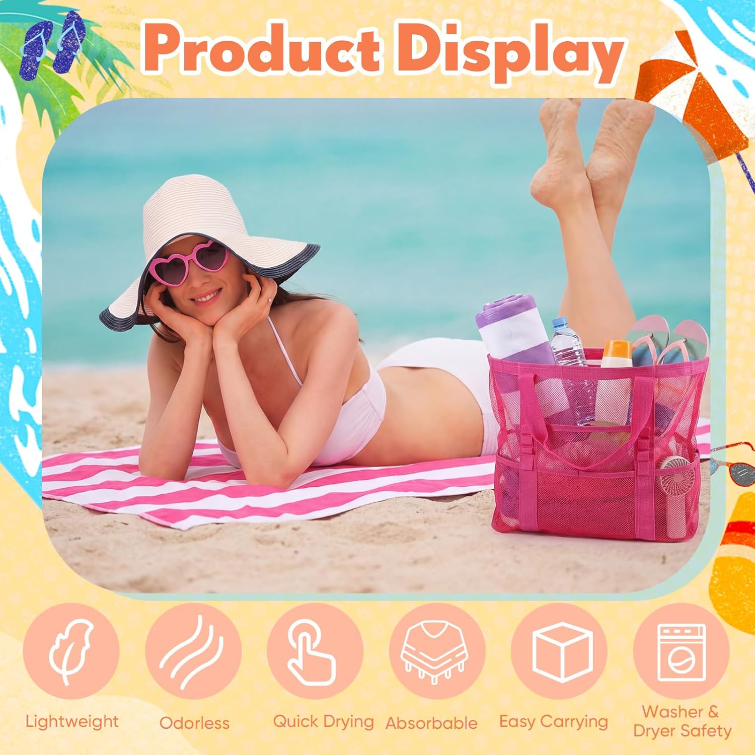 Threan 16 Pack Teacher Appreciation Gift Bulk Summer Beach Pool Party Favors Large Mesh Tote Beach Bags Pool Towels for Women(Rose Red)