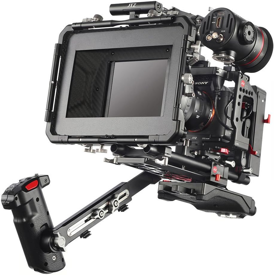 JTZDP30 Camera Cage with 15mm Rail Rod Baseplate Rig and Top Handle+Shouder Pad and Electric Handle Grip+Carbon Fiber Matte Box+Follow Focus+Power Supply(LE Version) for SONY A6000 A6300 A6500 Camera
