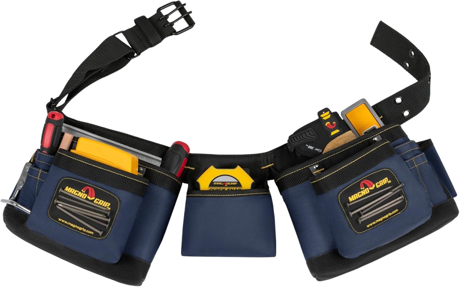 MagnoGrip 11-Pocket Magnetic Carpenter Tool Belt - Durable 1680D Ballistic Polyester with Reinforced Rivets, Adjustable Work Apron with Magnetic Pockets for Tools, Fasteners & Accessories - Blue