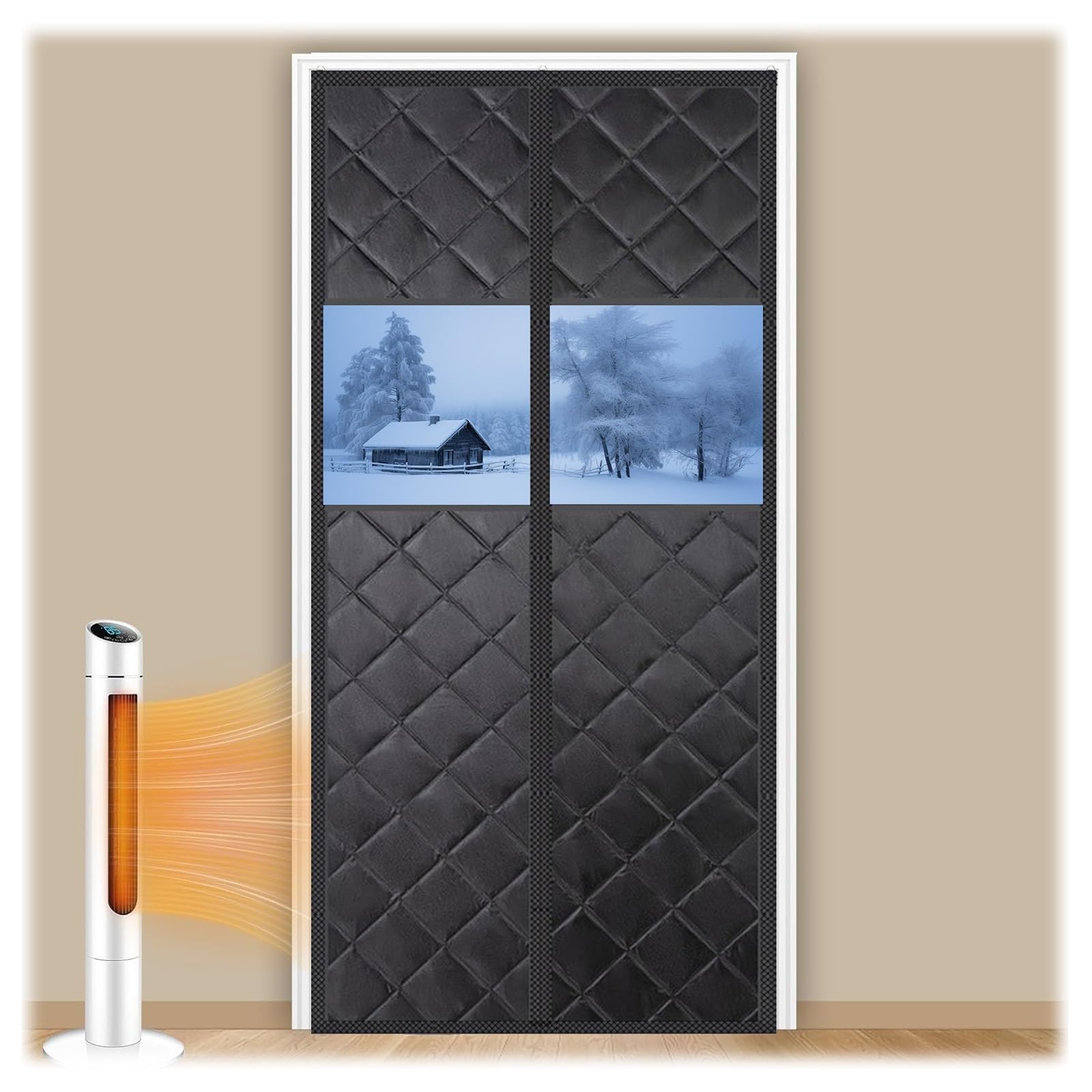 Rideau isolation thermique porte rideau magnétique anti froid noir 90x210cm