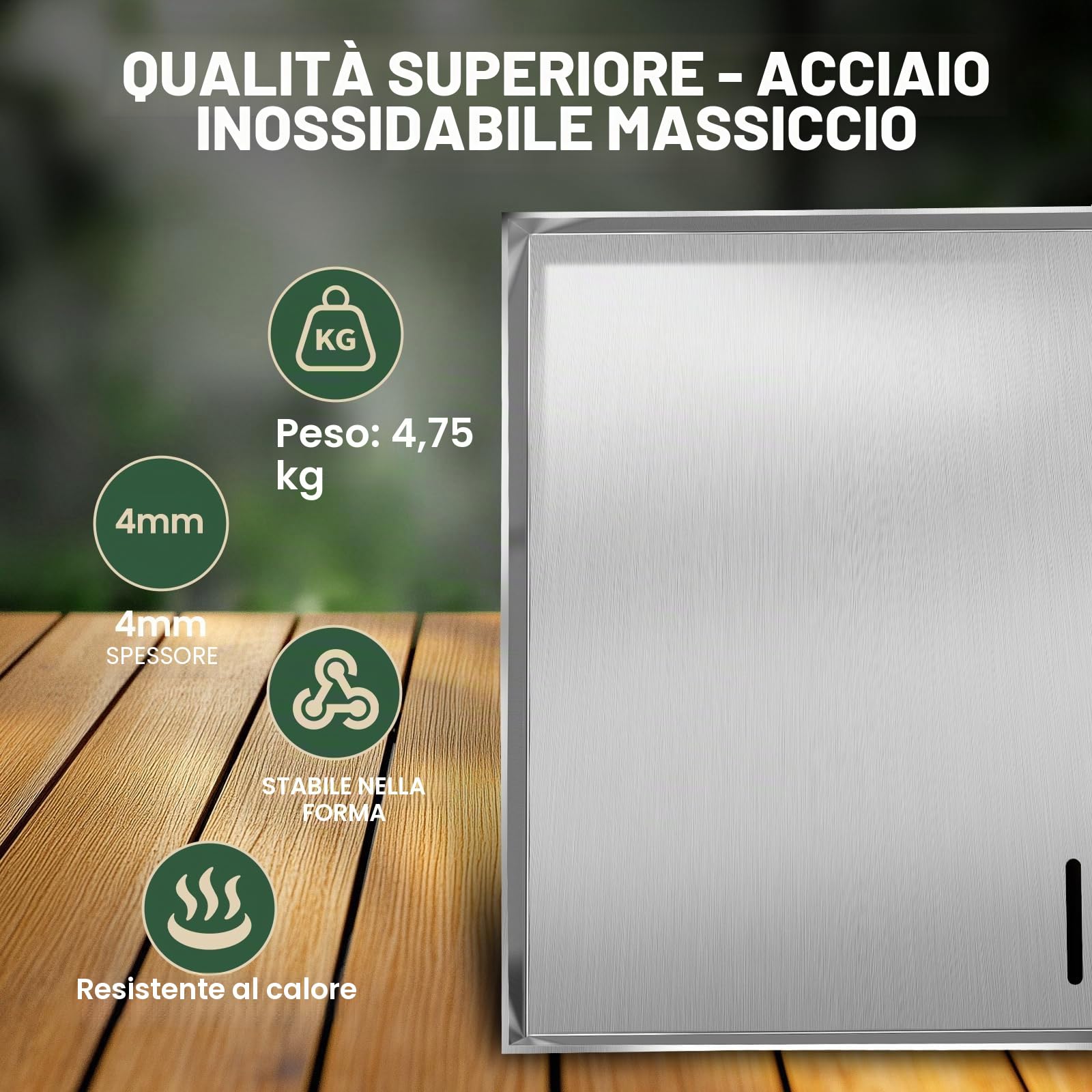 Set Plancha Premium con spatola per barbecue, 30 x 40 cm, in acciaio inox, universale, per barbecue a gas e barbecue a carbone, in acciaio inox, 4 mm