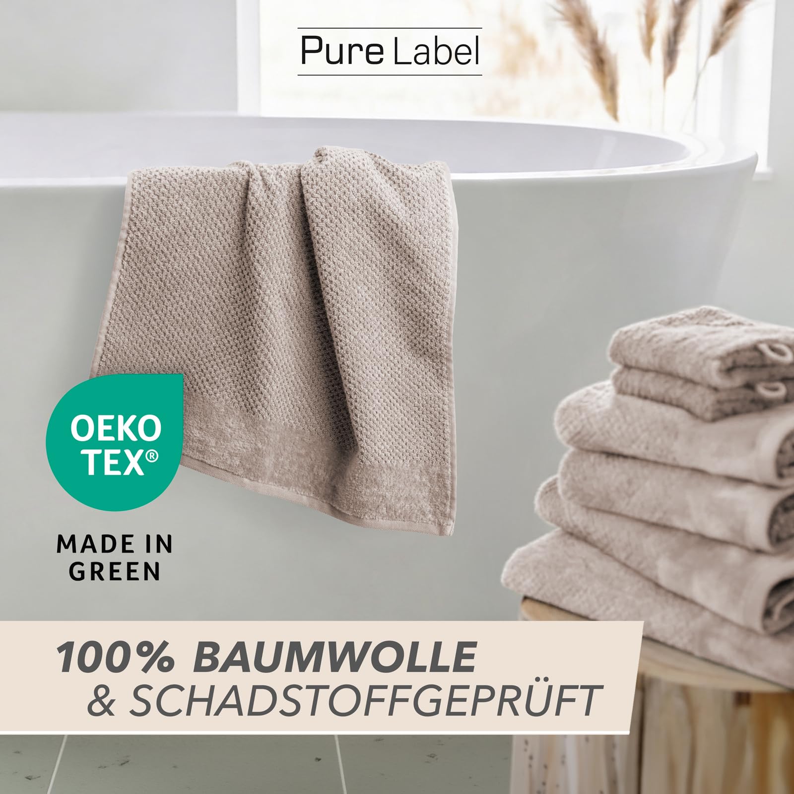 Pure Label Badetuch Set 8-TLG. 70x140cm aus 100% Baumwolle - Stein