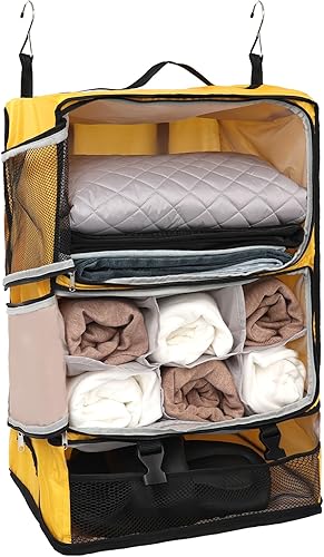 TABITORA Estantes colgantes portátiles de viaje, organizador de armario, almacenamiento de equipaje con compartimento invisible multifuncional y